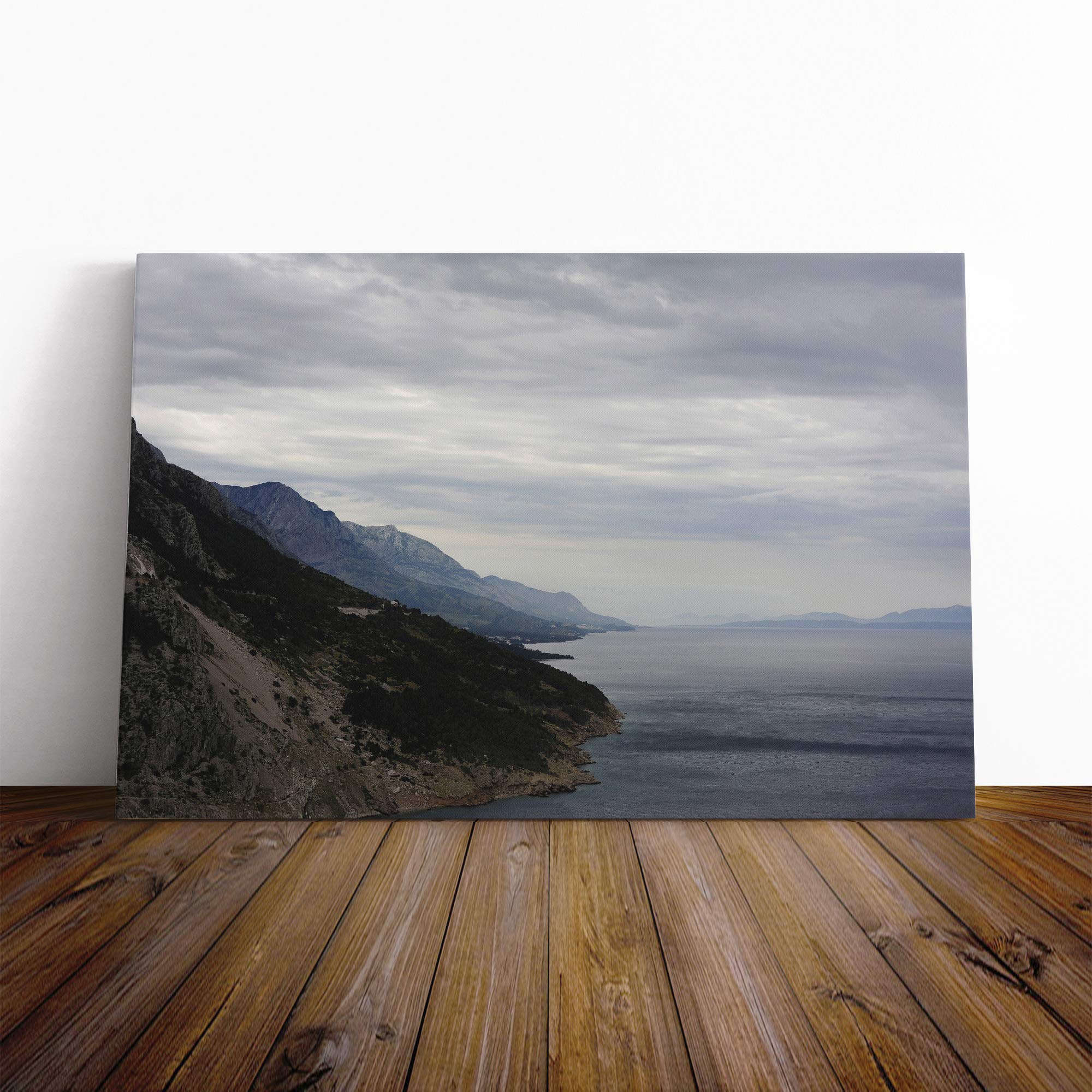 Landscape Lake and Mountains Canvas Print | Gallery Wrapped 30mm Frame Wall Art | 30x20 inches | Ready to Hang | Modern Landscape Picture | Living Room Bedroom Lounge Office