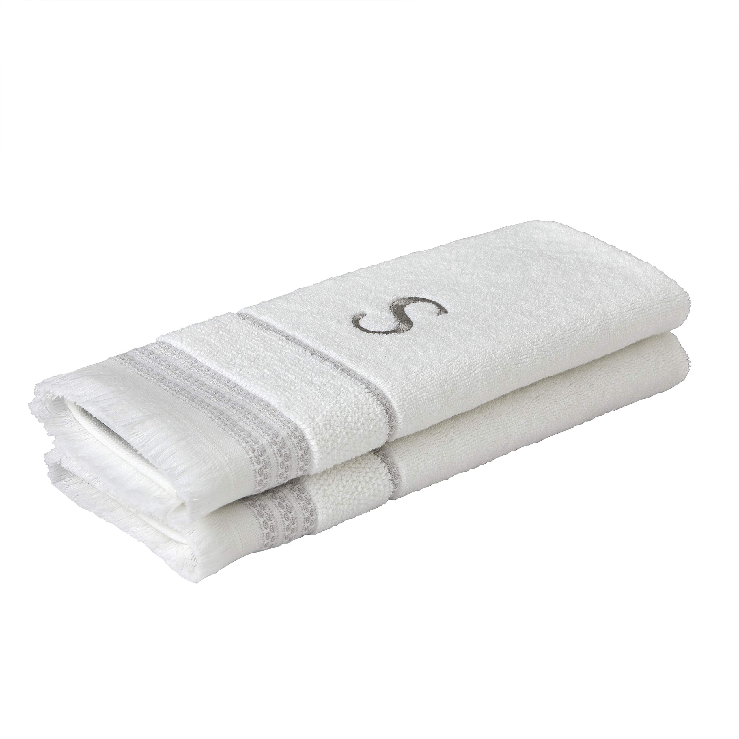 SKL Home Casual Monogram Hand Towel Set, S, 16x26, White 2 Count - Image 4