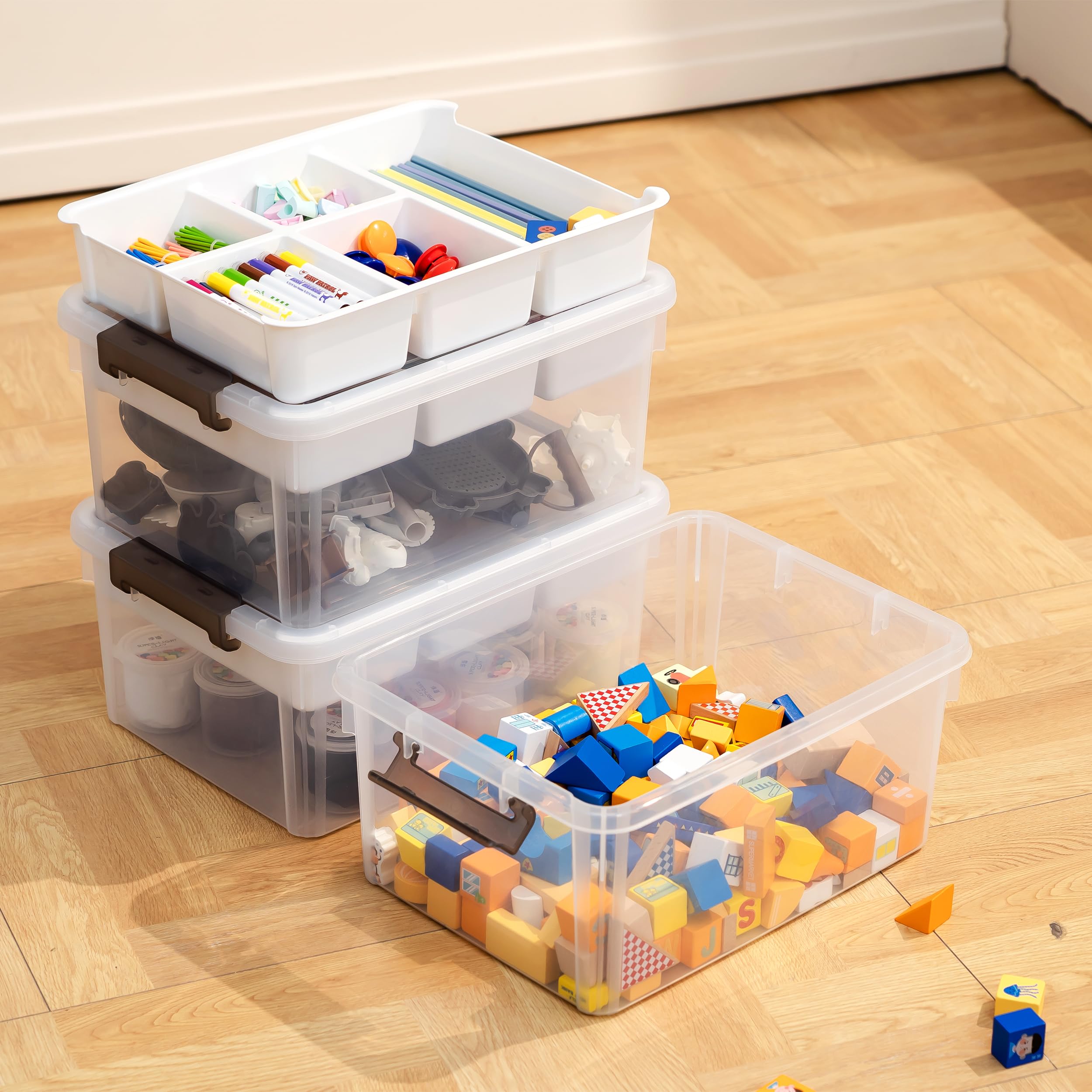 Sterilite Paquete De 48 Cajas De Almacenamiento Cuadradas Pequeñas De Plástico Transparente Con Tapa Con Bisagras, Organizador Multiusos Apilable Para Suministros De Arte Y Manualidades, Accesorios