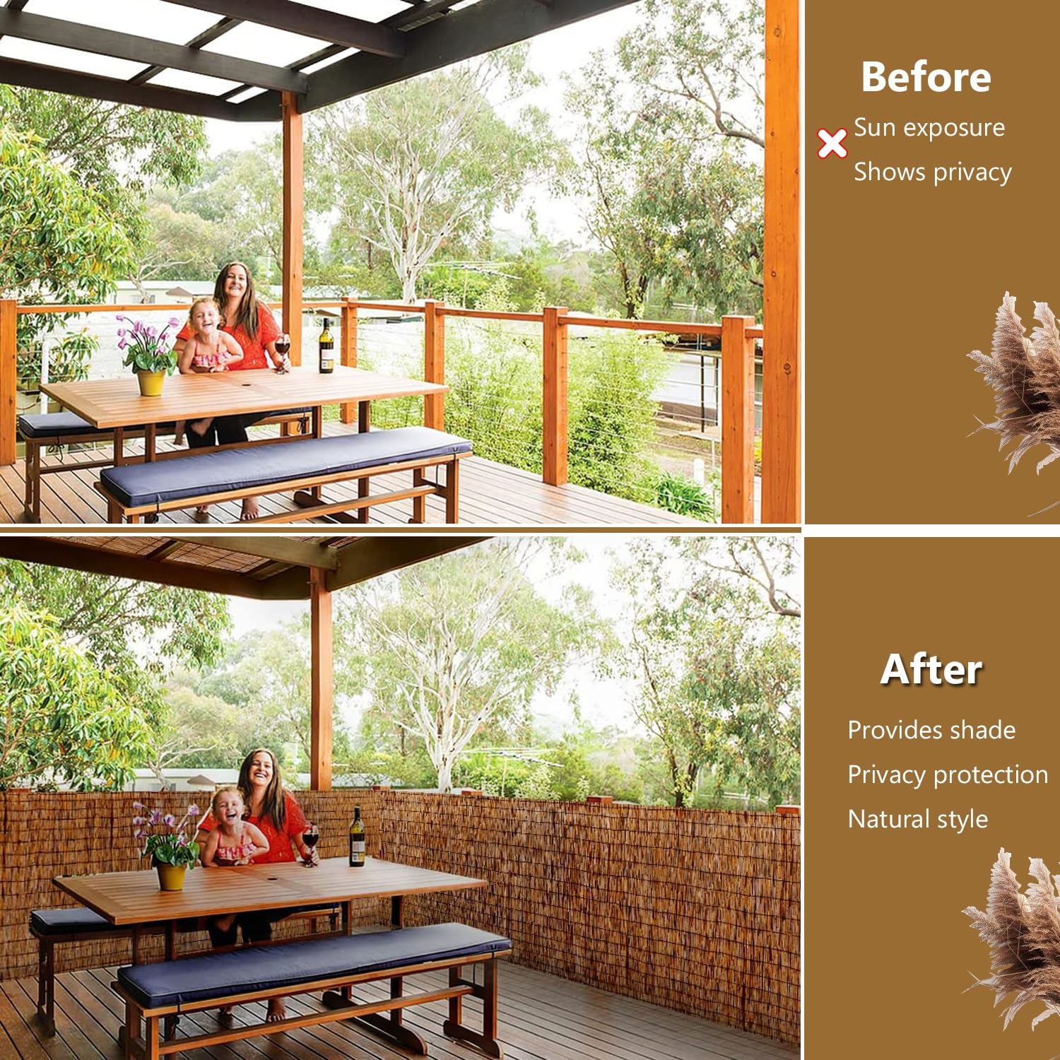 Rotolo di recinzione in bambù naturale, recinzione decorativa per giardino, patio, balcone, posto auto coperto e pergola, 100 x 500 cm