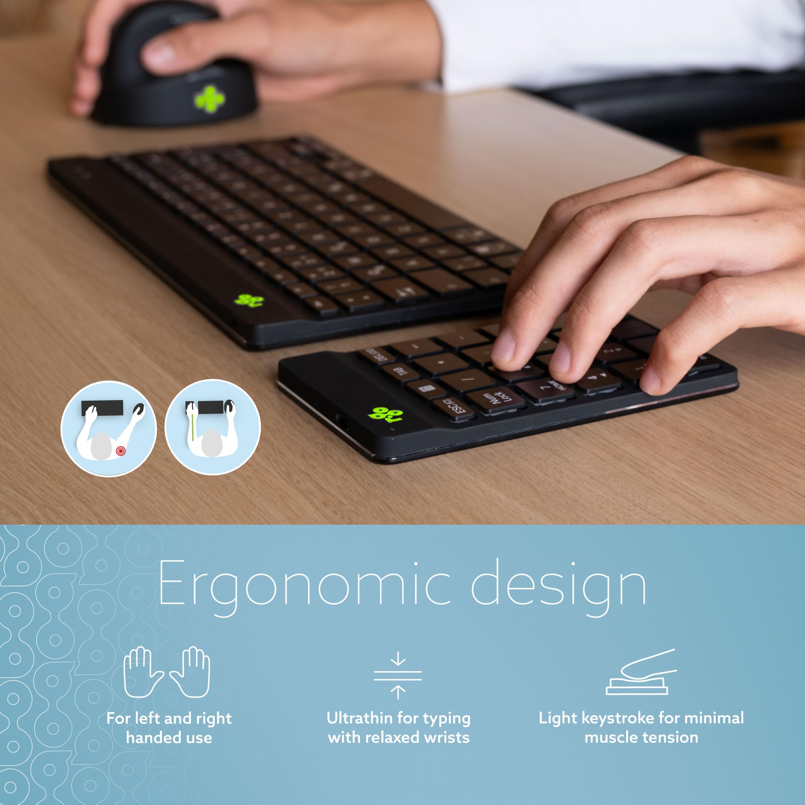 R-Go Break, tastiera digitale, Bluetooth, tastierino numerico, tastiera aggiuntiva, software di pausa anti-RSI, senza fili, compatibile con Windows/Mac/Linux, nero