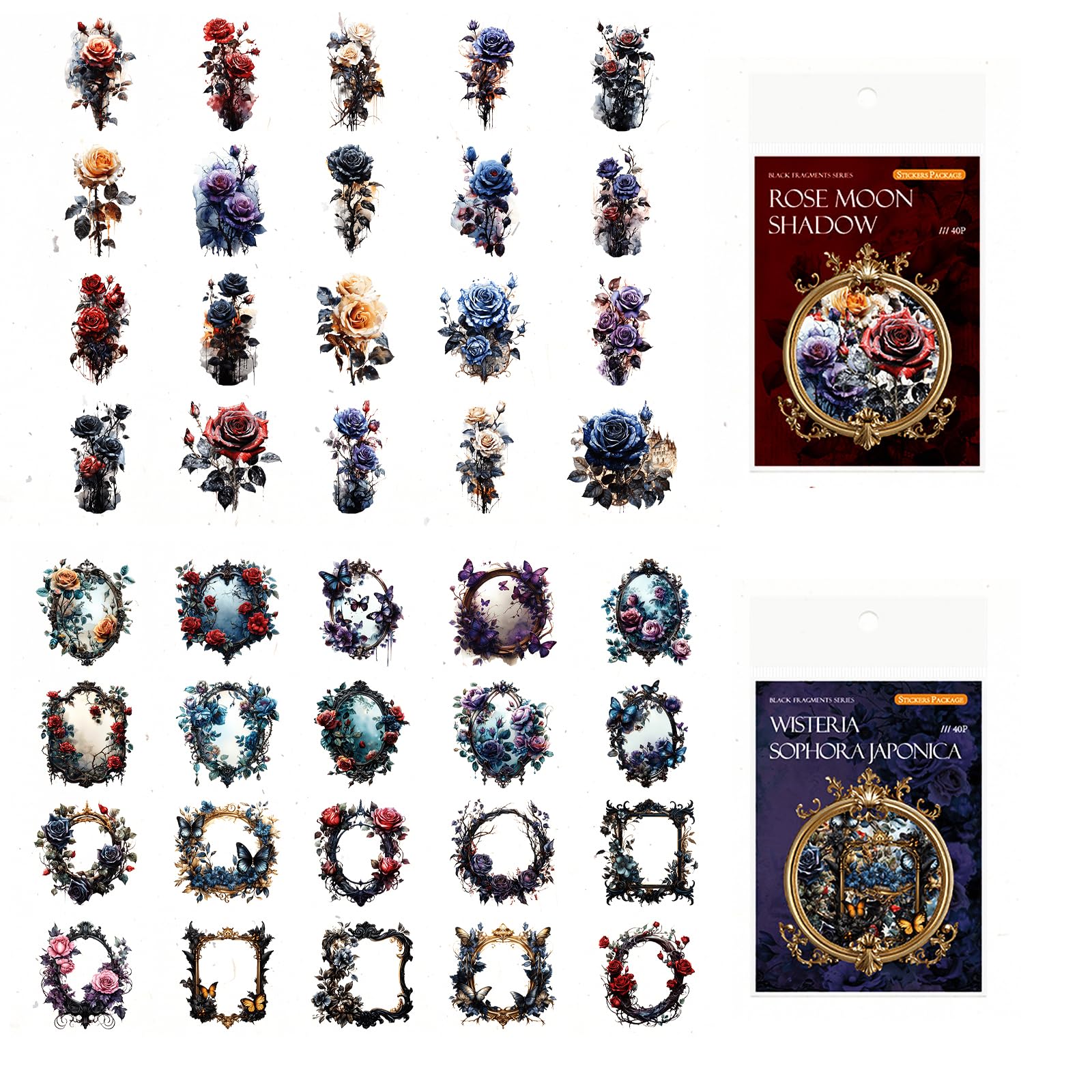 Cglrybo Colorful 80 Pcs Gothic Vintage Scrapbook Accessories Stickers Set, Butterfly Flower Frame Sticker Decoration For Scrapbooking, Bullet Journaling, Photo Albums, Laptop Diy