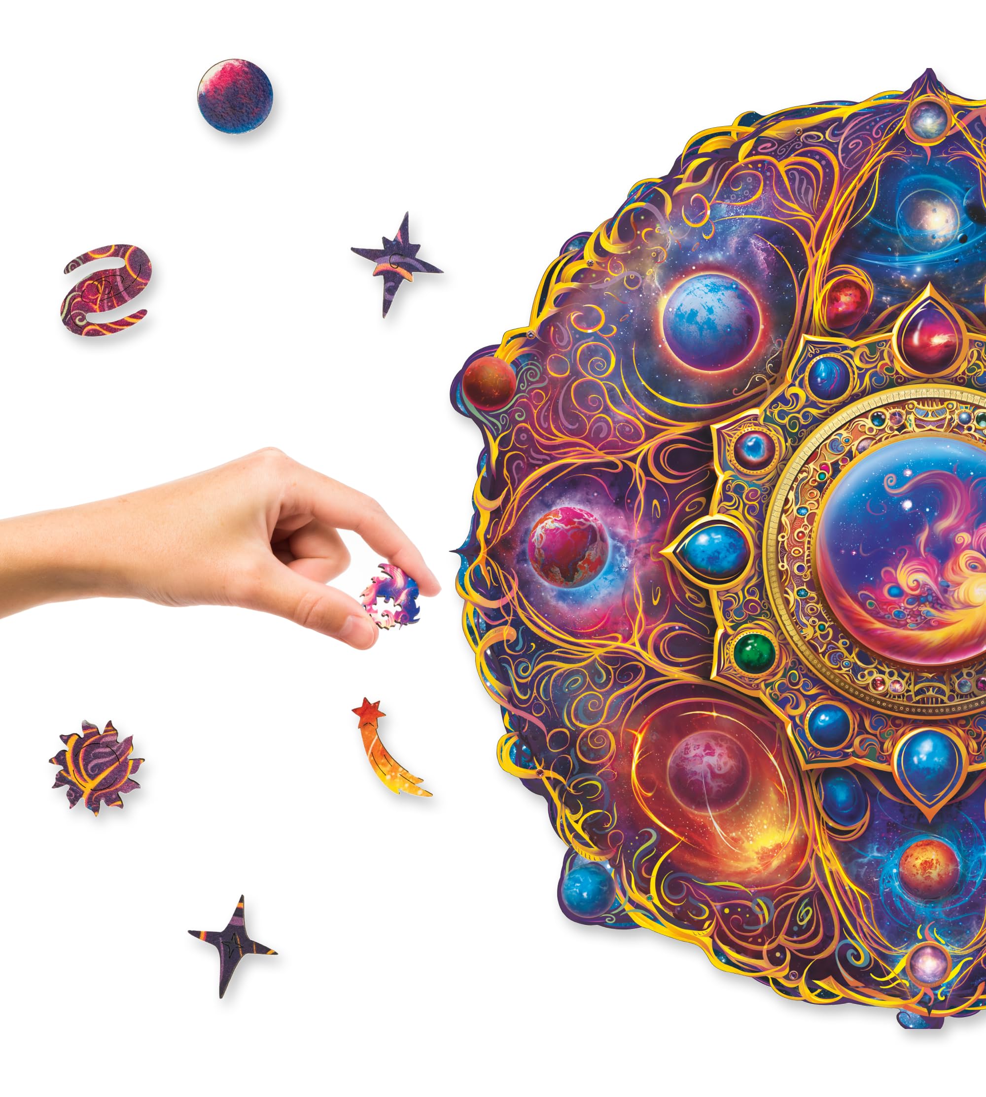 UNIDRAGON Mandala Space Dreams Wooden Jigsaw Puzzle for Adults - 350 Unique Shaped Pieces - King Size 33 x 33 cm