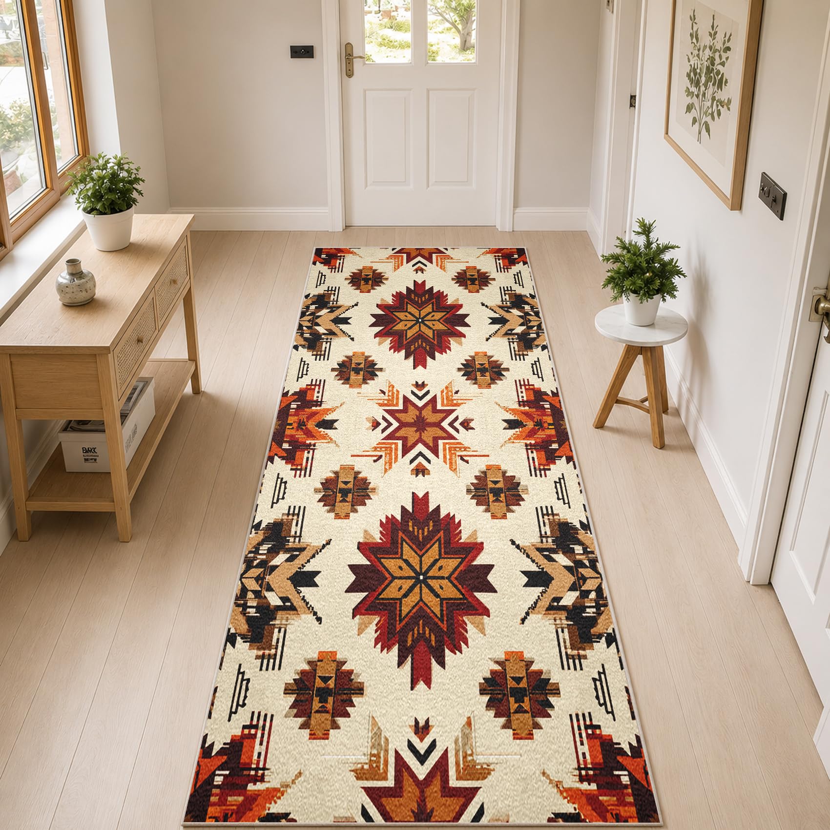 Générique Tapis de Couloir Aztec Western 80x150 cm, Tapis de Passage Amérindien Bohème Ethnique pour Cuisine Salon Chambre Balcon Entrée Interieur, Antidérapant et Lavable