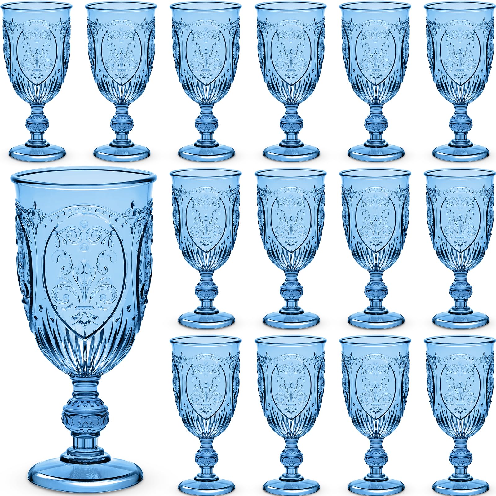 Wiwiqing 24 Pcs Plastic Wine Glasses Vintage Goblets,Royal Blue