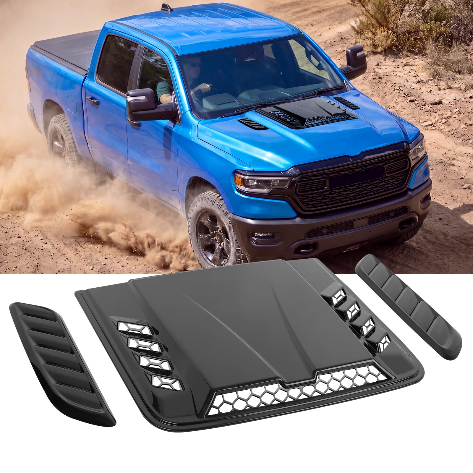 Universal Car Hood Vent 3pcs,Car Engine Hood Vents,Hood Scoop Air Vent for Trucks, Suit for Dodge Ram 1500 2500 3500,Chevy Silverado, F-150, F-250, F-350(Glossy Black)