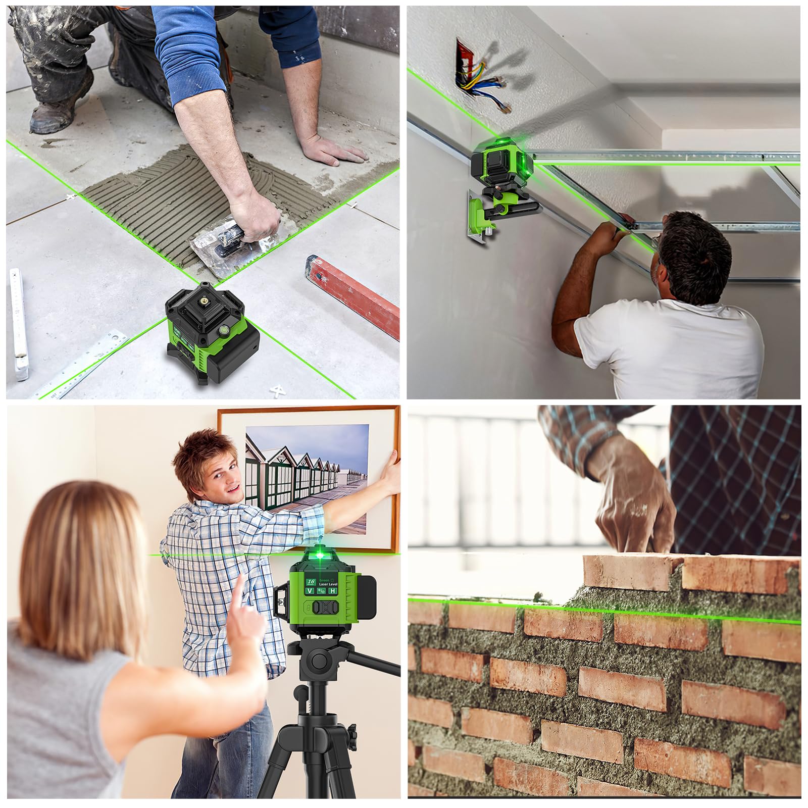Livella Laser 4D 360° Verde – Telaio Ultra-Stabilizzato per Massima Precisione, Tecnologia SHARP, Anti-Vibrazione, 2x Batterie 2400mAh, Modalità Pulse & Design Anti-Urto (L)