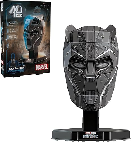 4D Build, Marvel Black Panther Kit de modelo de rompecabezas 3D con soporte, 82 piezas, decoración de escritorio Wakanda Forever Black Panther
