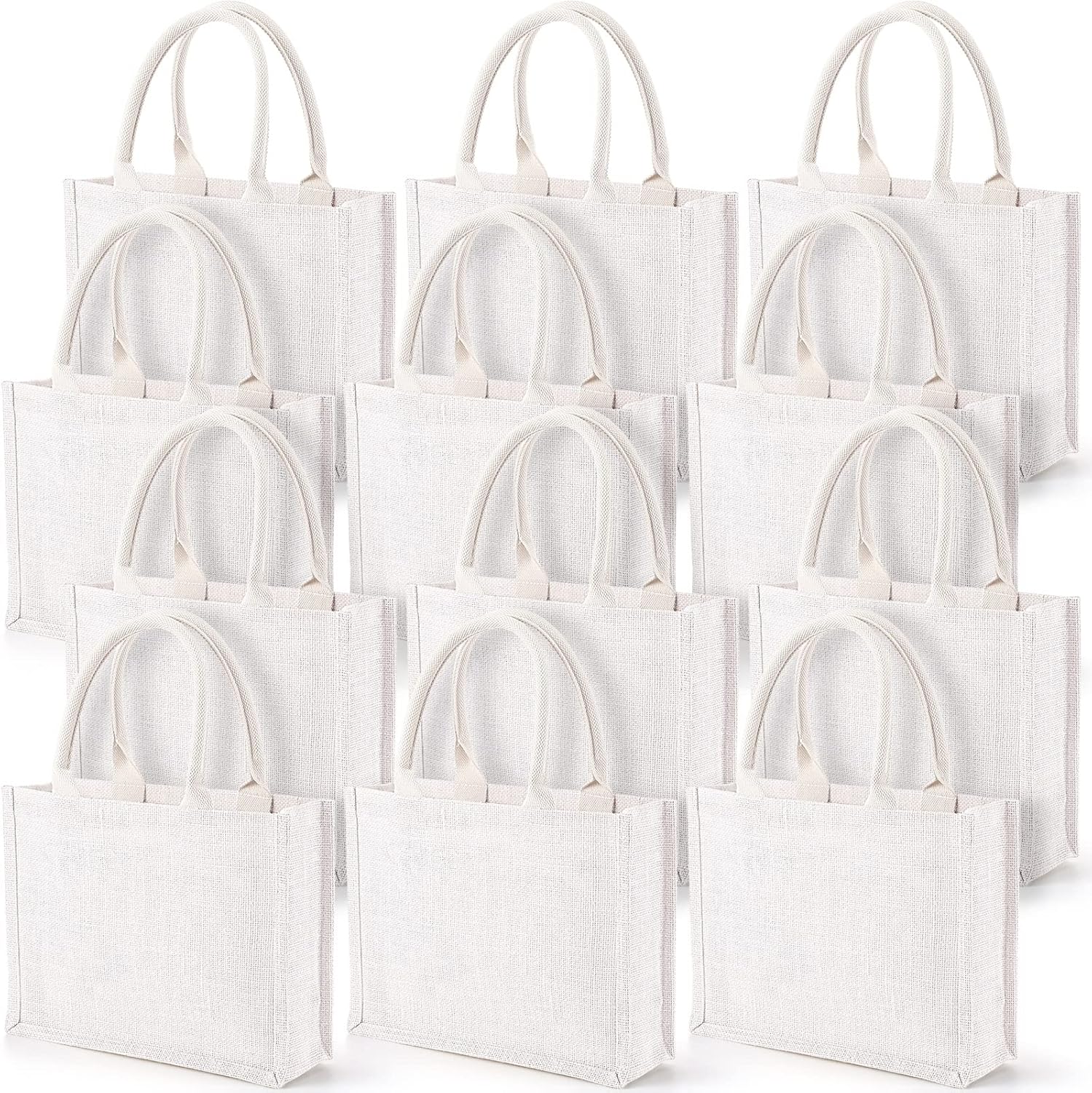 Reginary 12 Pieces Reusable White Canvas Tote Bags with Handles Tote Jute Bag Bulk for Shopping Crafts DIY Craft Blank Gift Bags for Wedding Bridesmaid, 12.2 x 3.9 x 9.8 Inch