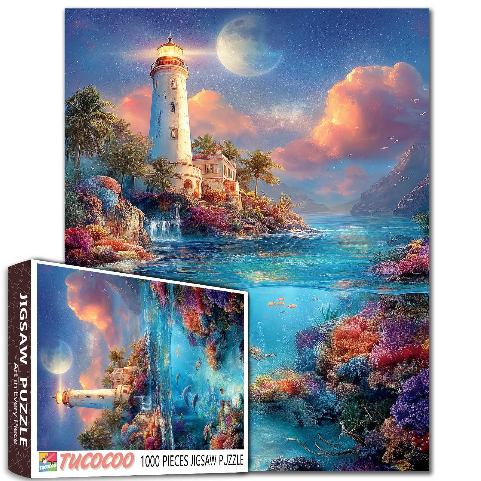 Unique Marine 1000 Piece Jigsaw Puzzle for Adults Fantasy Undersea World Puzzle - Lighthouse Difficult Challenging Puzzles Perfect for Game Gifts