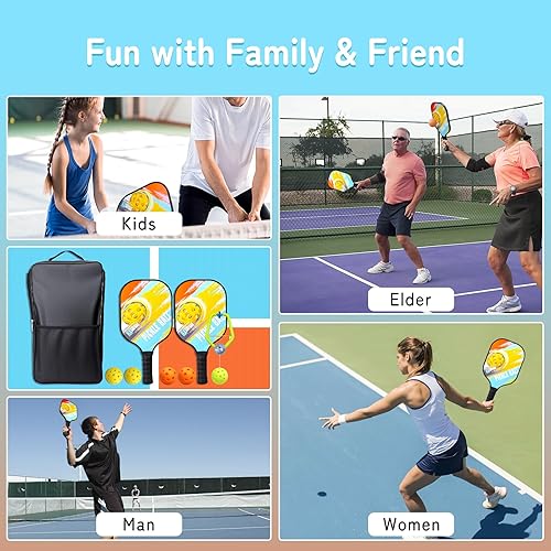 Miniatura 6 de Juego de 2 palas de pickleball con bolsa y entrenador para principiantes, raquetas ligeras de fibra de vidrio, núcleo de panal, equipo de cardio de