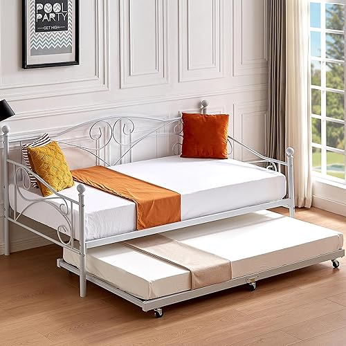 Miniatura 31 de VECELO - Marco de sofá cama de metal prémium, soporte de listones de acero, cabecera de patas fuertes, base de colchón, muebles multifuncionales