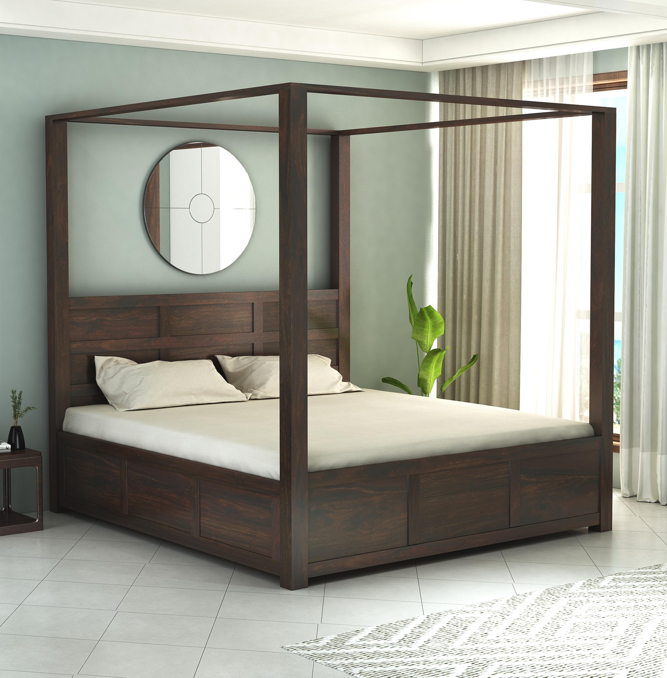 STRATA FURNITURE Solid Sheesham Wood Queen Size Poster Bed with Storage Wooden Double Bed for Bedroom Living Room Home (Walnut Finish) (B09BCCG8NL) Amazon Price History, Amazon Price Tracker