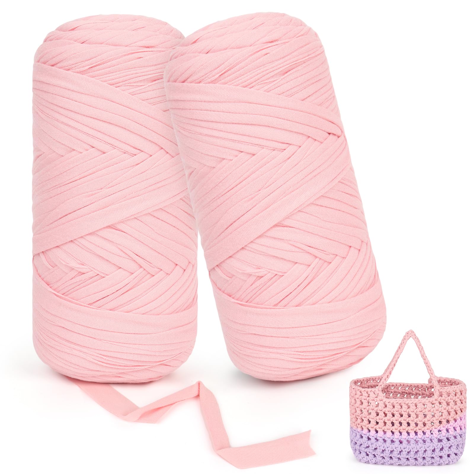 Aeelike Light Pink Tshirt Yarn 400g, 2x200g T Shirt Yarn for Crocheting Bag — image 1