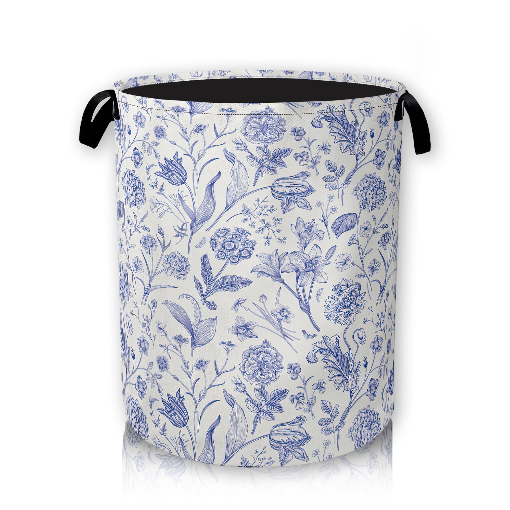 Laundry Hamper,Storage Bins Nursery Hamper Foldable with Waterproof for Kids Toys Room, College Dorms, Home,Gift Basket 66L(Vintage Blue Florals)