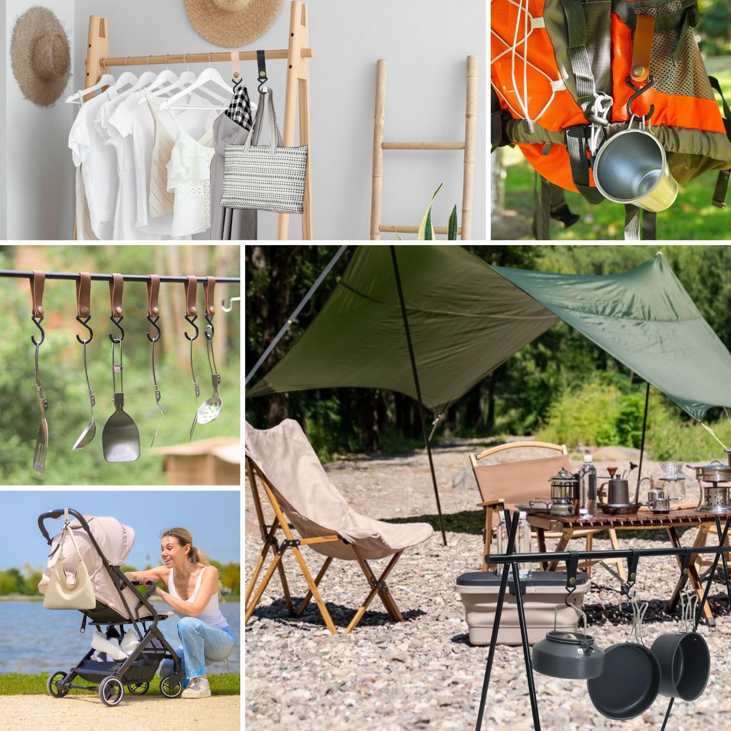 Lyivisk 12 Stück S Haken für Kleiderstange und Camping mit Lederschlaufe 16x2 cm Multifunktionshaken für Garderobe Küche Bad Küche, Haushalt & Wohnen