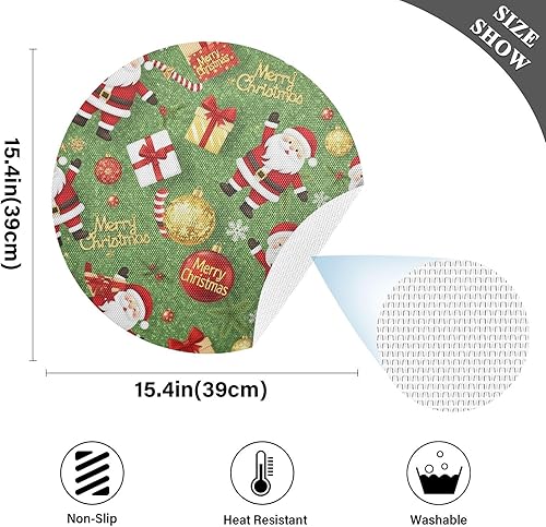 Miniatura 4 de Bonito mantel individual redondo de Papá Noel, antideslizante, lavable, tapete de mesa de cocina para mesa de cocina, talla 1 x 4