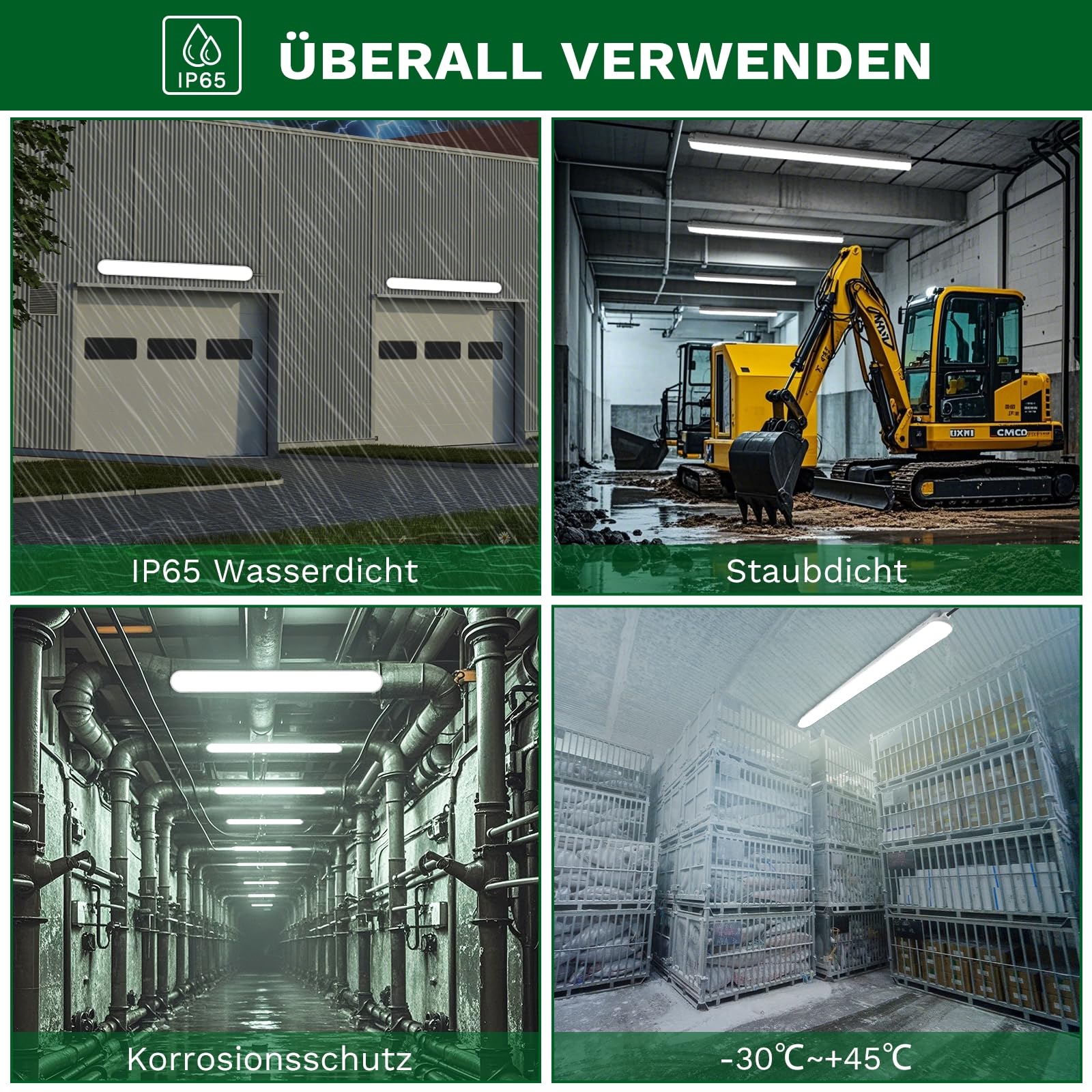 TONFFI Feuchtraumleuchte LED 120CM, 4000K Neutralweiß Feuchtraumlampe Komplett, IP65 Verknüpfbar Kellerlampe für Garage Werkstatt Büro