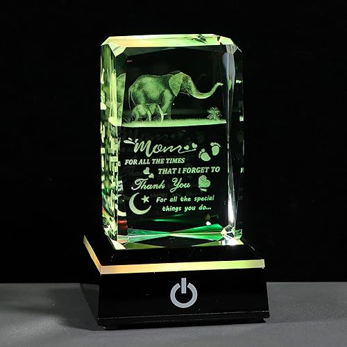 Miniatura 9 de Regalos de cumpleaños para mamá de hija e hijo, estatua de elefante grabada con láser de cristal 3D, regalos para el día de la madre, ideas únicas