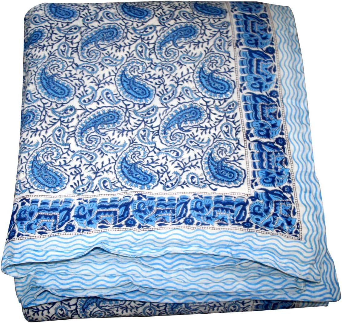 Paisley Hand Block Anokhi Print Cotton Kantha Bed Cover Quilt Throw Indian Blanket Quilt 60x60/90x108/108x108 Inch (Queen/King - 90x108 Inch)