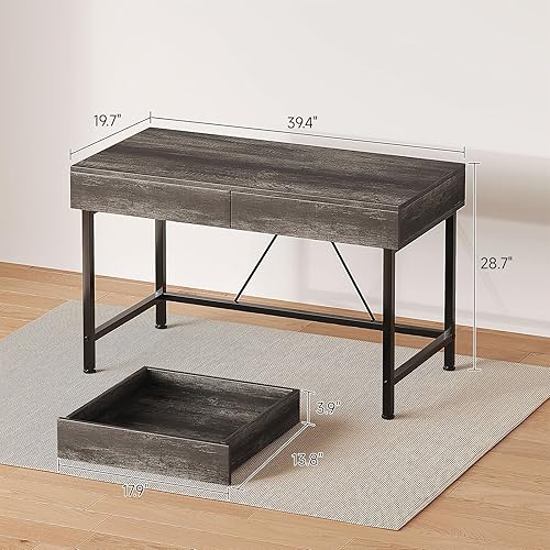 Miniatura 3 de VERMESS Escritorio pequeño de 40 pulgadas con cajones de madera, escritorio para niños para dormitorio, escritorios de trabajo para oficina en casa