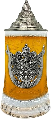 E.H.G - Medallón de metal de águila alemana medieval, regalo para hombres, con tapa de metal, 0.5 litros