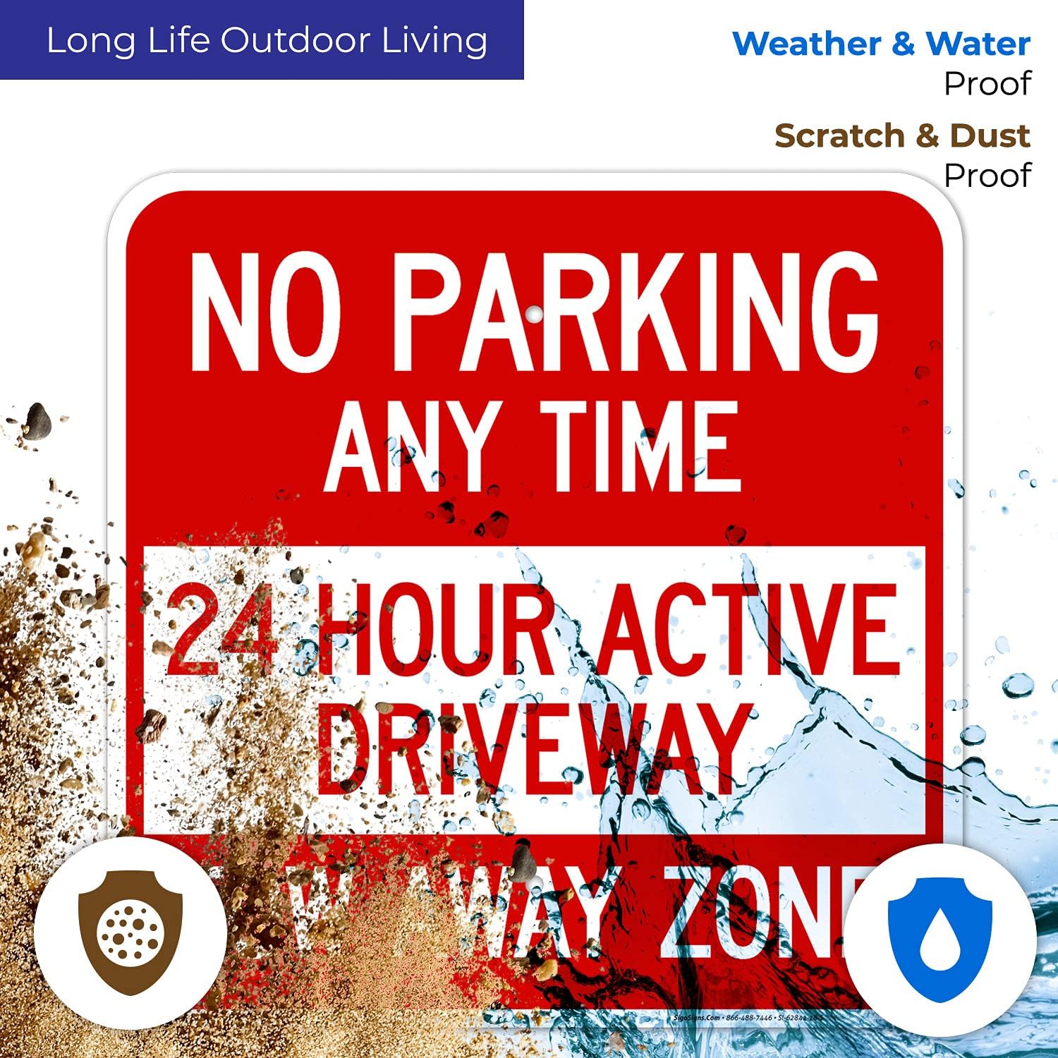No Parking Any Time 24 Hour Active Driveway Tow Away Zone Sign, 18x18 Inches, Rust Free .063 Aluminum, Fade Resistant, Made in USA