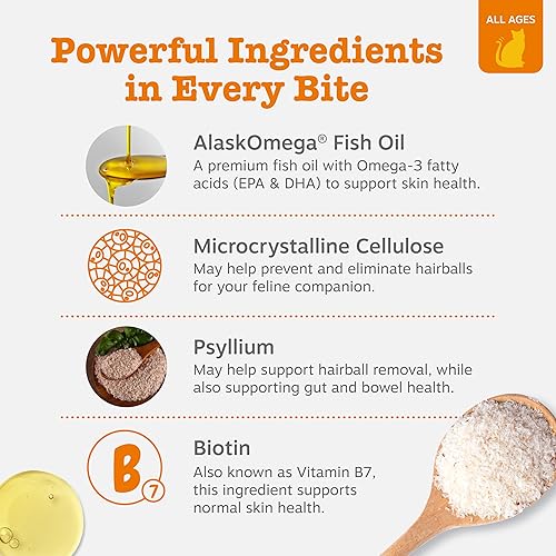 Vista 3 de Zesty Paws Picaduras de bolas de pelo para gatos – Soporte de furball para gatos – Suplemento funcional con aceite de pescado Omega 3 EPA y DHA +