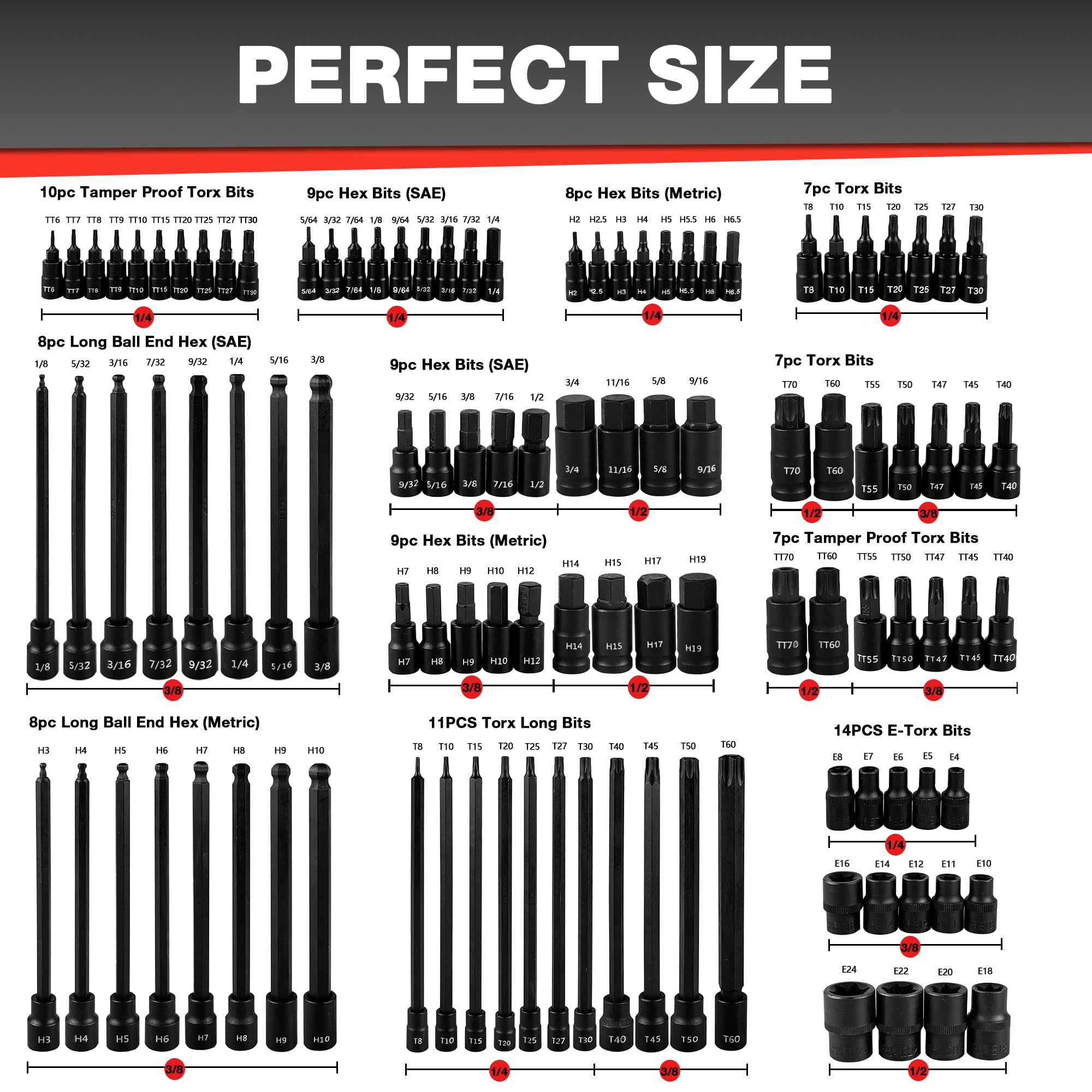 Bit Drive Types Snapklik.com : 107PCS Bit Socket Set,1/4”,3/8 & 1/2” Drive Bit Socket ...