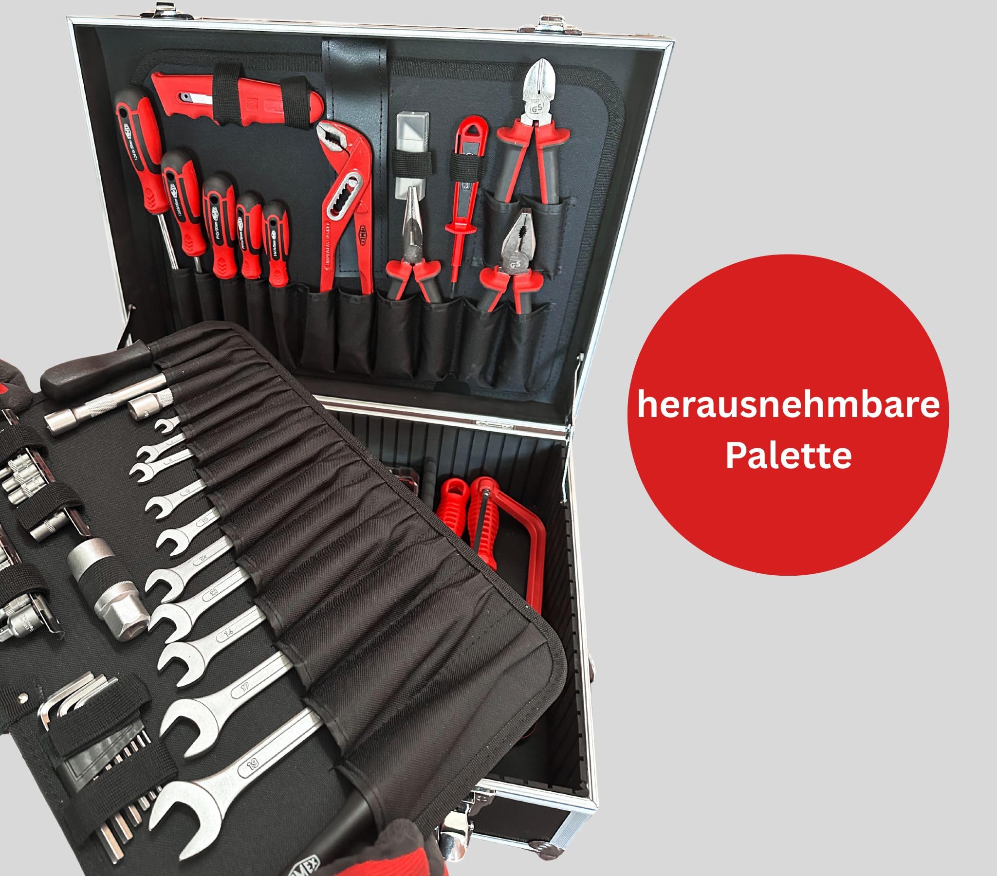 FAMEX Cassetta portautensili universale 705-L vuota con 26 tasche per attrezzi, parti e accessori – Divisione vano nel fondo del bagaglio, valigetta vuota senza attrezzi, 45 x 35,5 x 16 cm