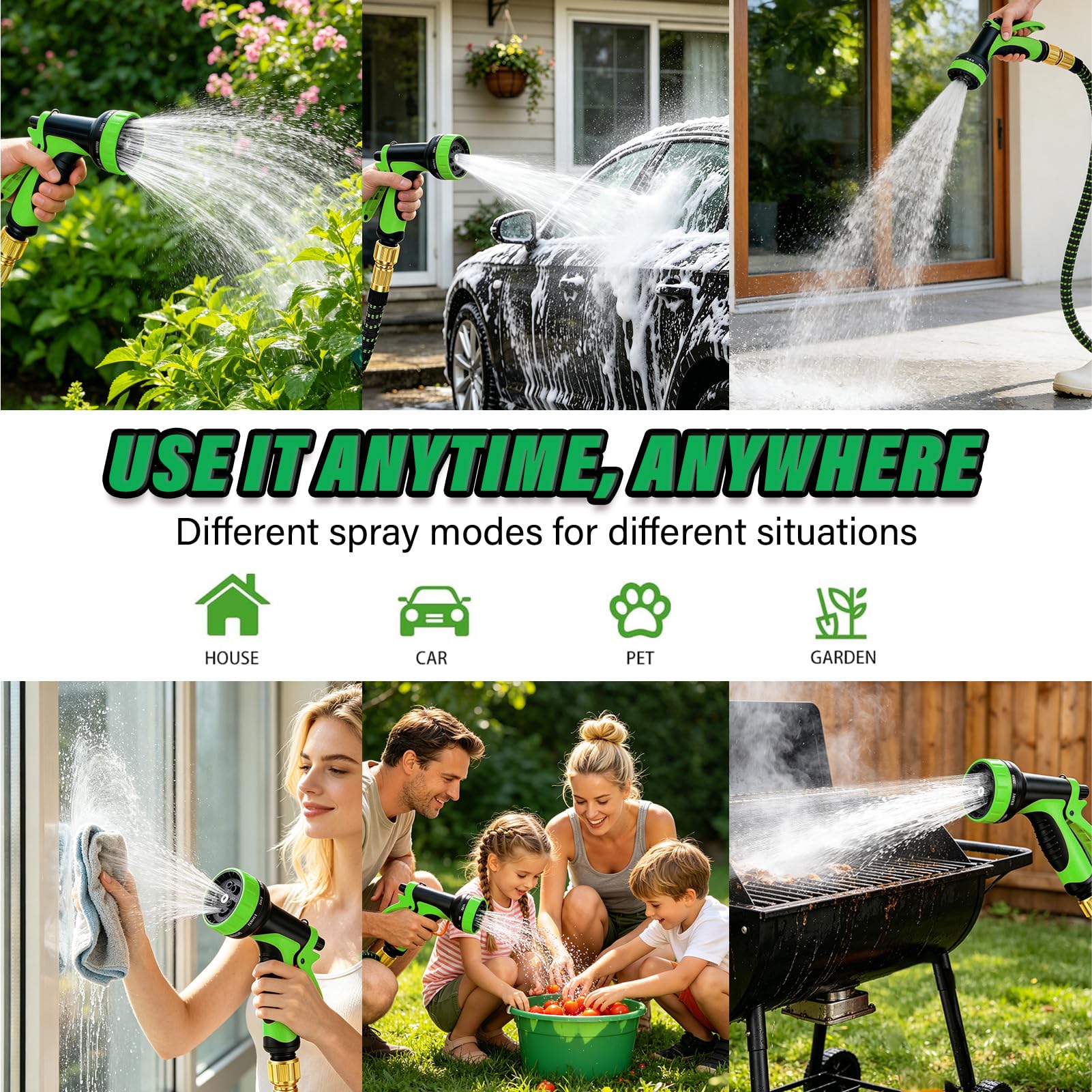 Manguera Extensible de Jardín 22.5m – Mangueras Ligeras y Flexibles para Jardinería, Pistola 10 Funciones, Conectores Estancos, Adaptadores 1/2" y 3/4", para Césped, Riego y Lavado de Coches