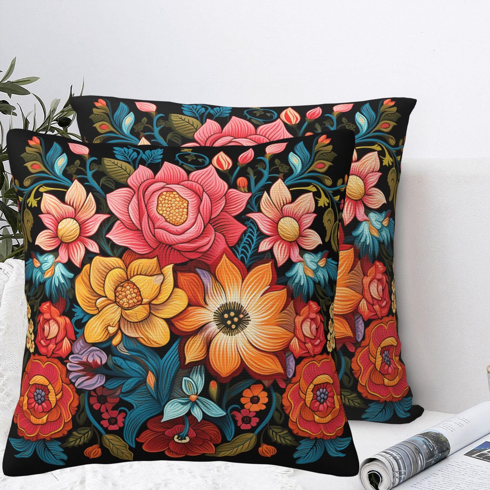 QMKFWT Colorful Floral Plush Throw Pillow Covers 24"X24",Soft Cozy Couch Cushion Covers Decorative Pillow Cases for Holiday Home Bedroom Sofa Decors