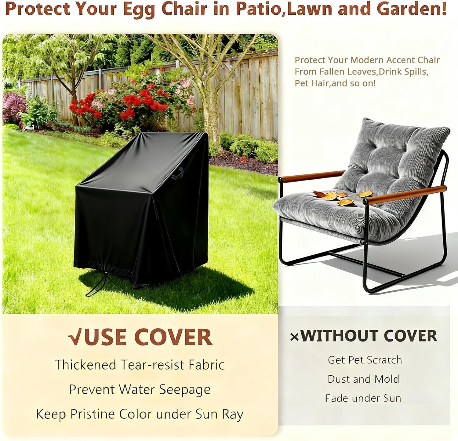 High Back Patio Chair Cover,Waterproof Covers for Stackable Dining Chairs,Outdoor Patio Furniture Seating Set Shield (33"W x 35"D x 36"H,2-Pcs)