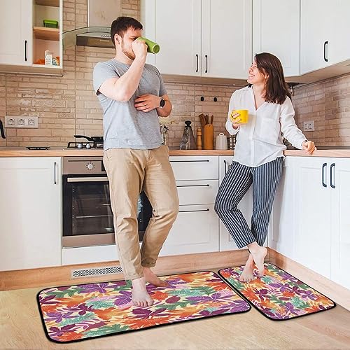 Miniatura 7 de Fall Boho Pattern Kitchen Rugs Set of 2, Maple Leaves Floor Mat Runner Rug Washable Non Slip Washable Standing Mat Home Office Seasonal Decor Rug