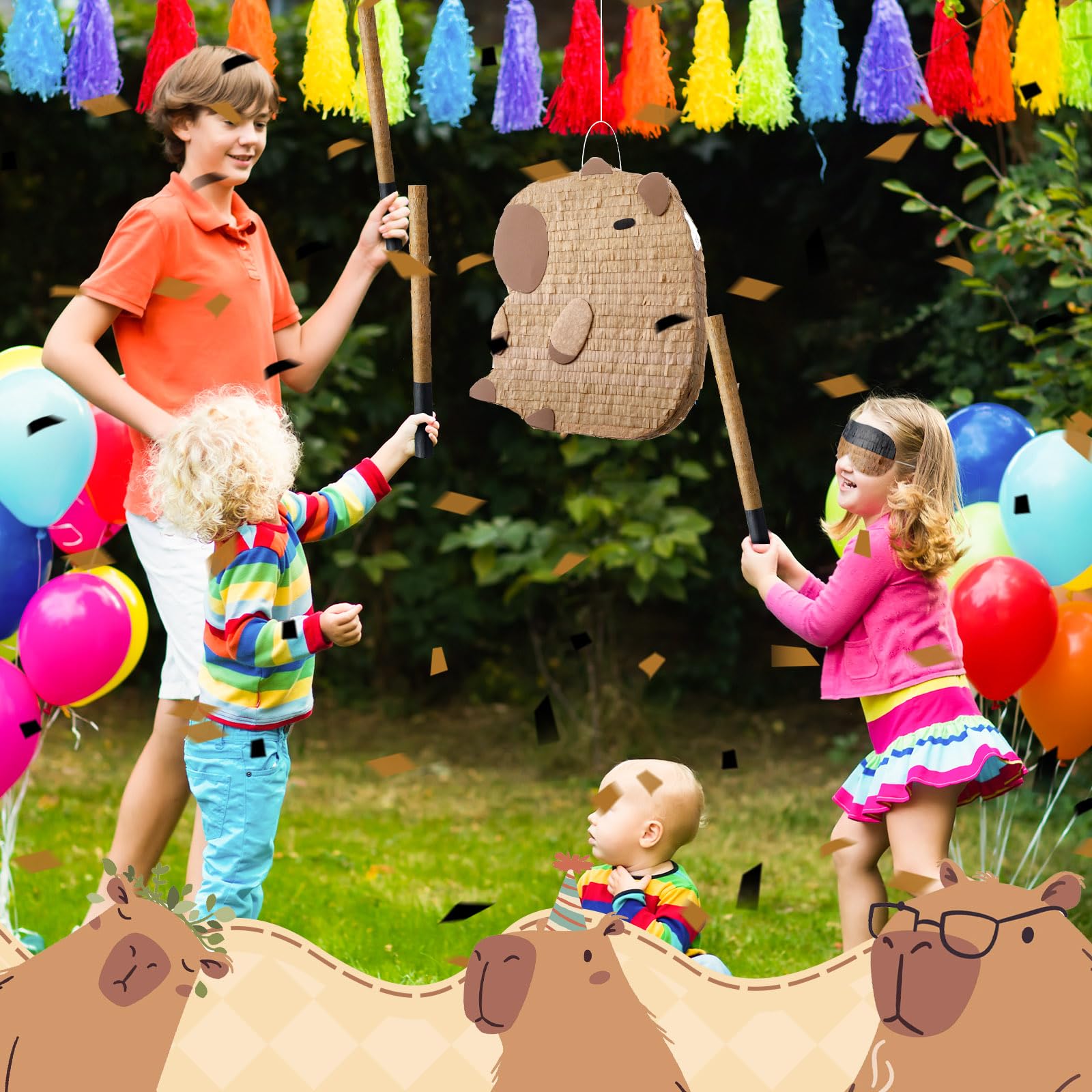Seenelling Piñata de capibara con temática de capibara para suministros de fiesta de fiesta, festivales de Navidad, accesorios de fotos de vacaciones, suministros de fiesta, decoración de centro de
