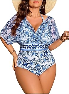 Floerns Women's Plus Size One Piece Swimsuit Floral Print Halter Tie Back Short Sleeve Beachwear Price In India