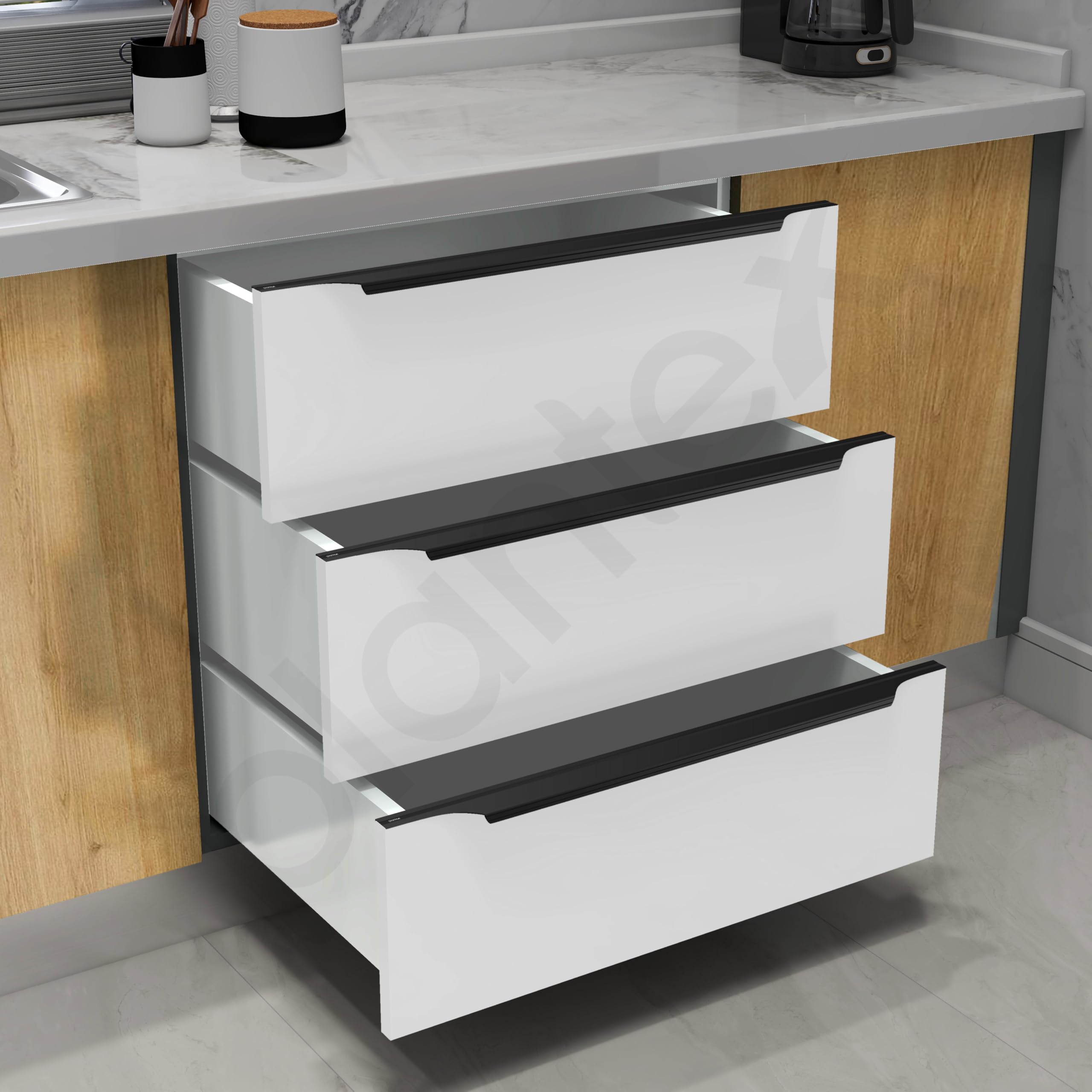 Plantex Profile Handles - Black Kitchen Drawer Pulls -8 Plantex Profile Handles - Black Kitchen Drawer Pulls -8