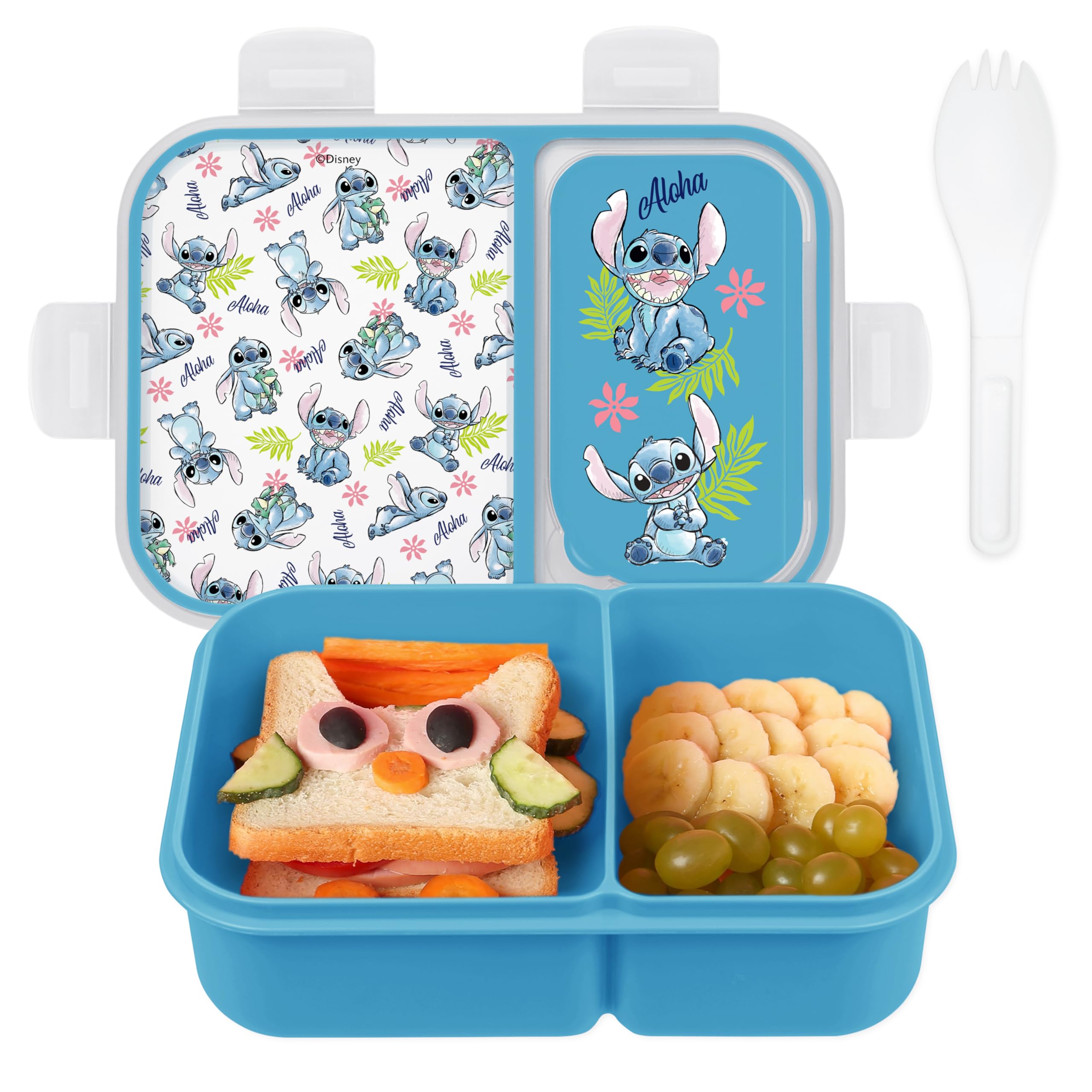 Disney Stitch Bento Box for Kids, Divided Compartments, Leak-Proof