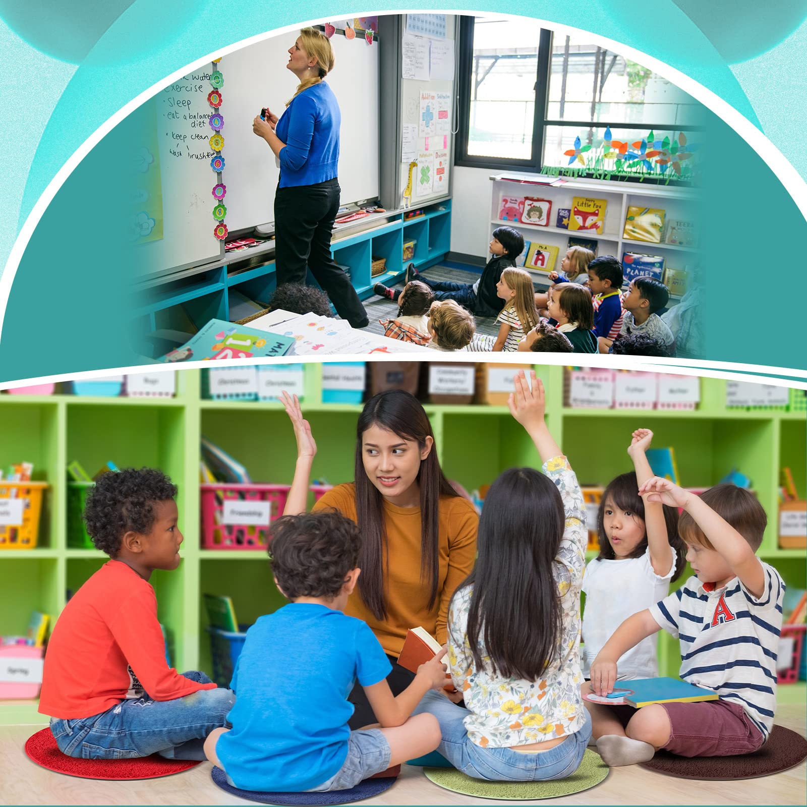 Children's Mats 18 Inch Kids Carpet Circle Seats Multi Color Rug Mats Round Soft Warm Floor Cushions for Classroom Library Group Activity Spot Marker Play Areas(30 Pieces)