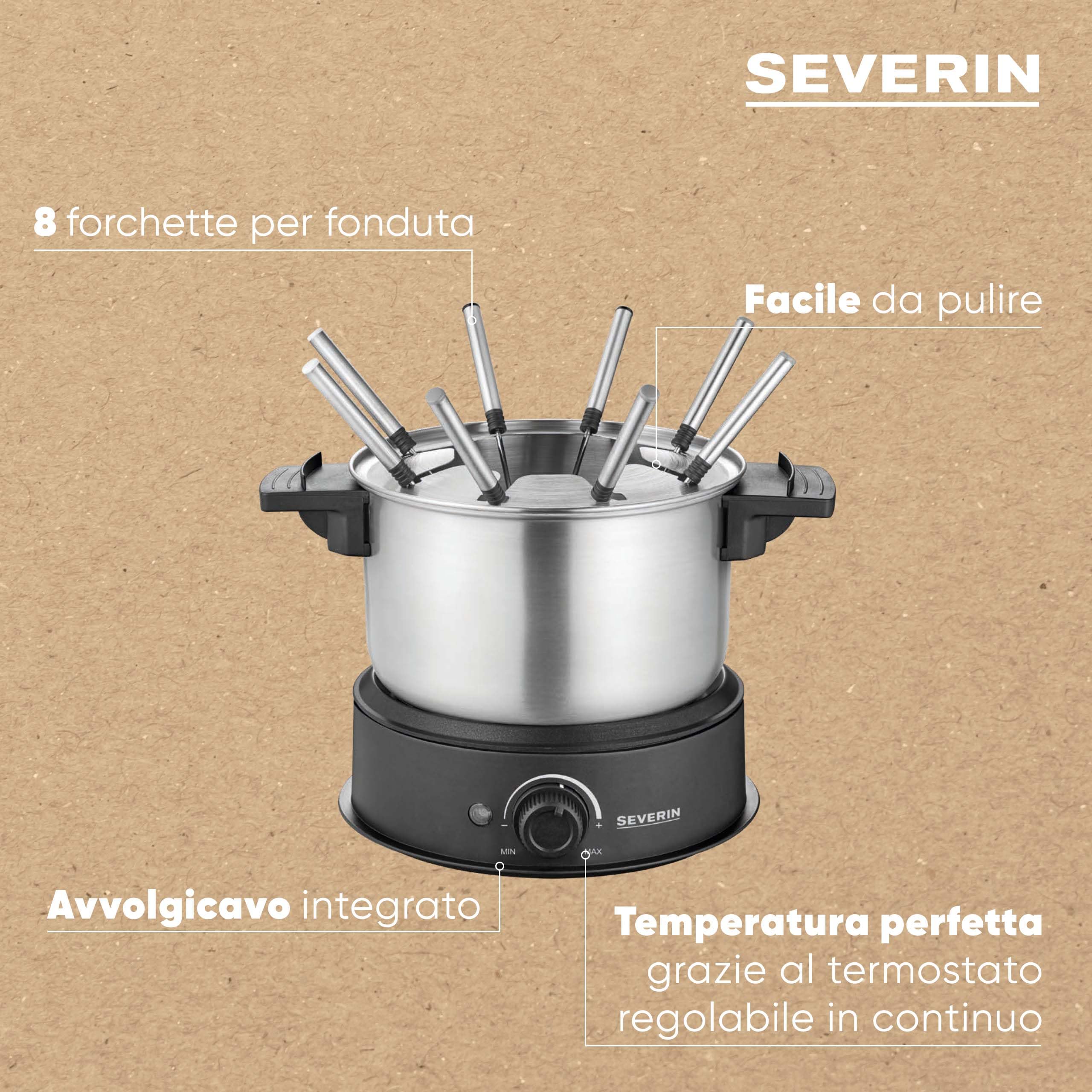 SEVERIN Fonduta Elettrico 1500W 1,4L Inox FO 2470