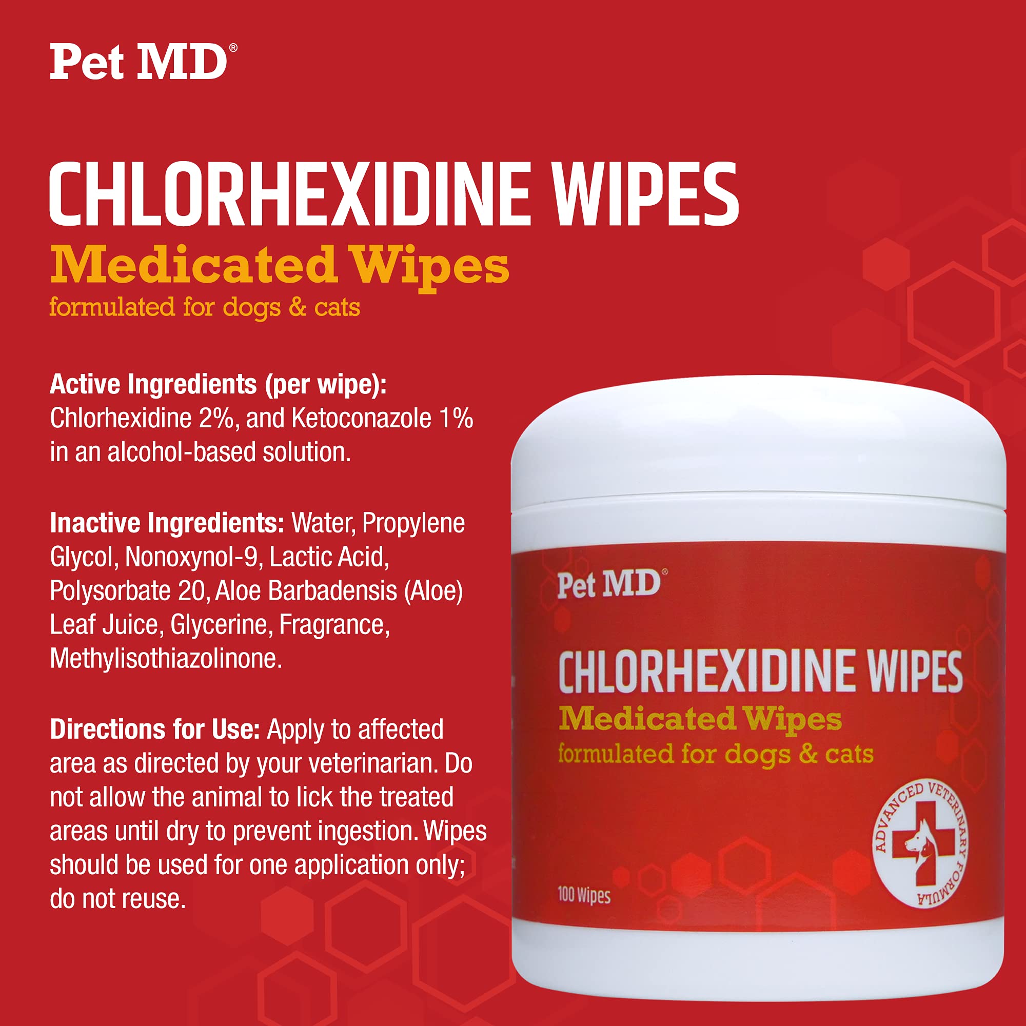 Pet MD Chlorhexidine Wipes for Dogs and Cats Cat and Dog Hot Spot