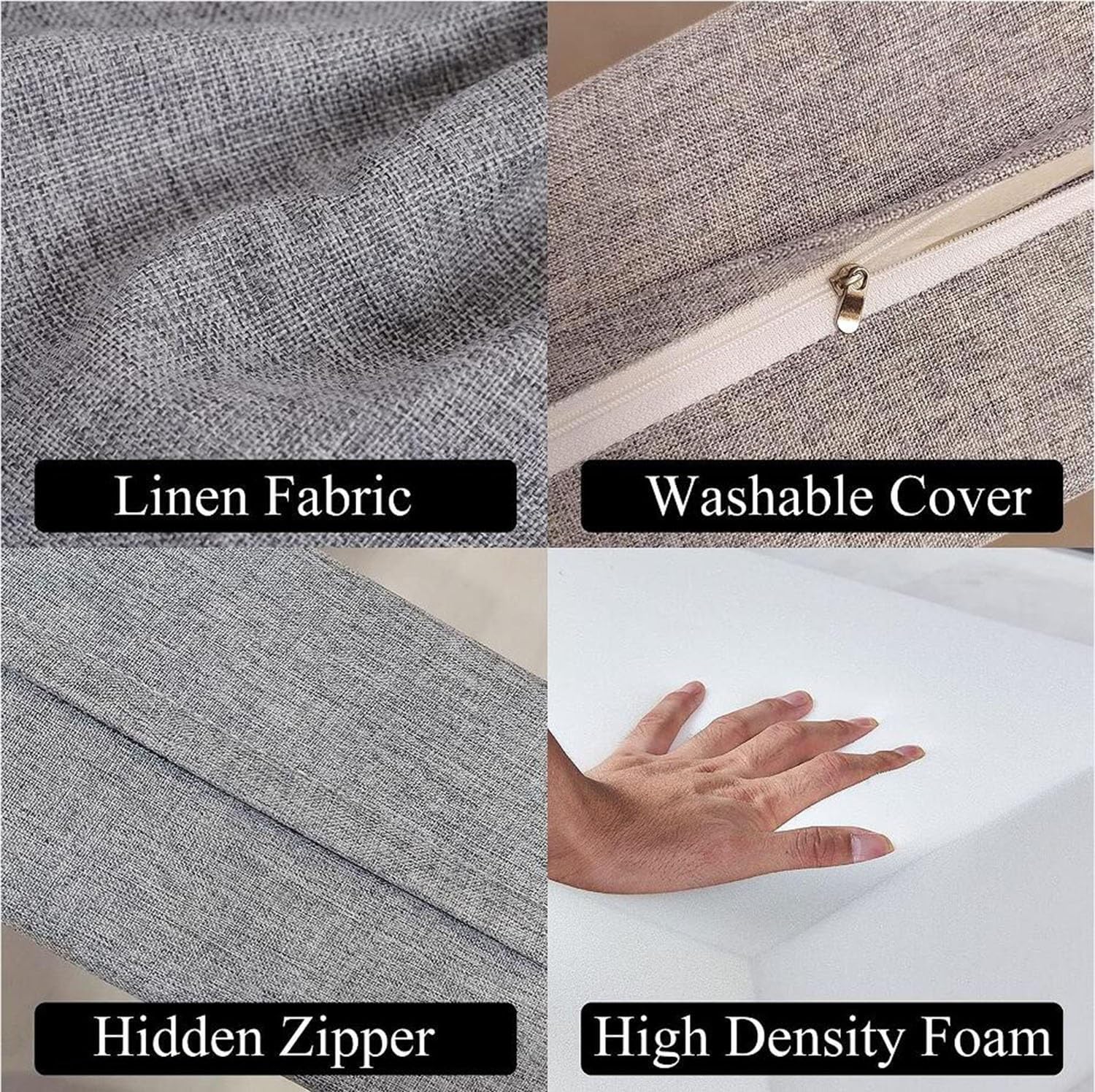 Cojín para cabecero de cama, color gris claro, reductor de espacio, extensión de colchón para cama de cabeza a pared, funda extraíble de 180 x 10 x 20 cm