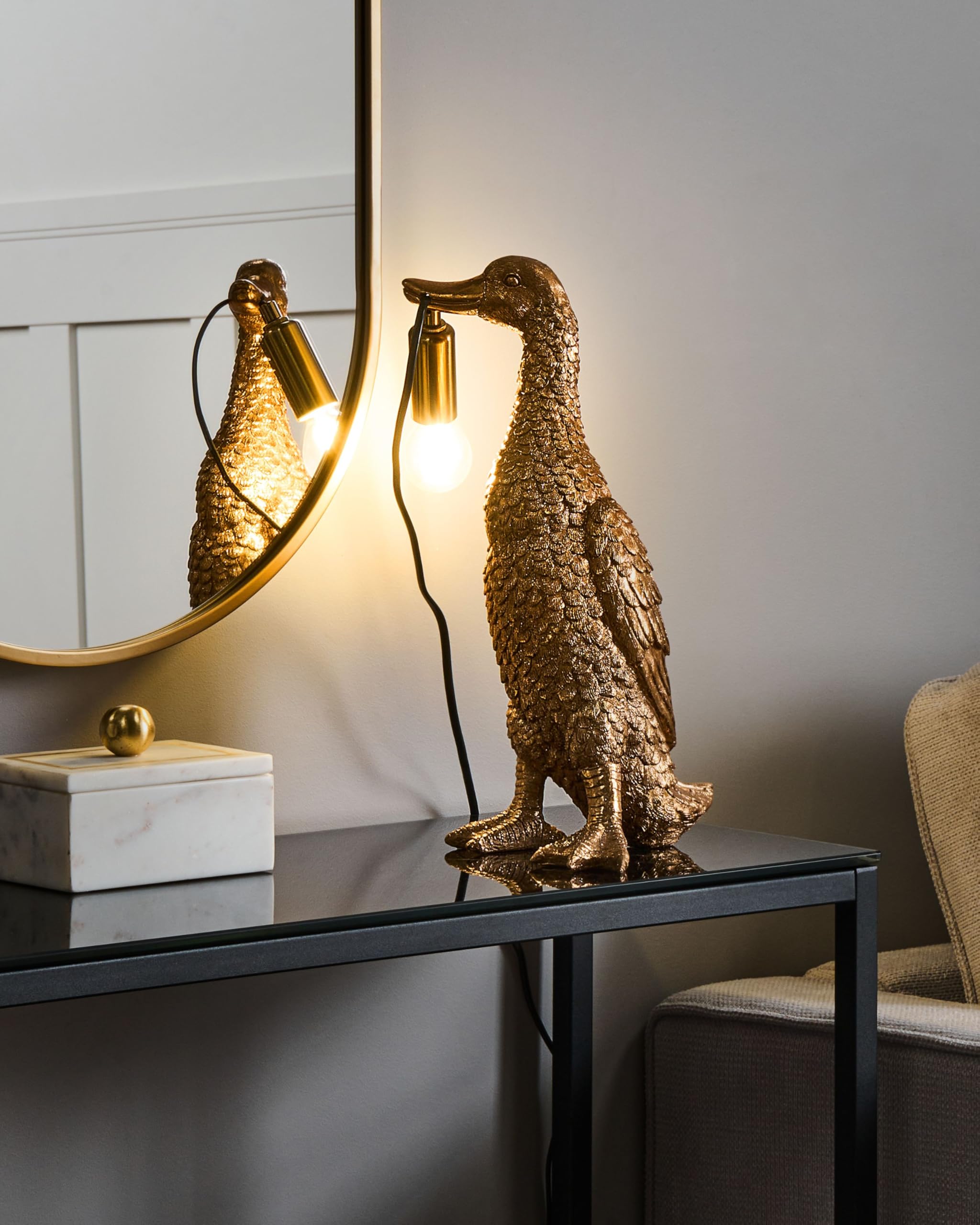 Tischlampe Kunstharz gold Glühbirnen-Optik 1-flammig Tiermotiv Ente Anatis