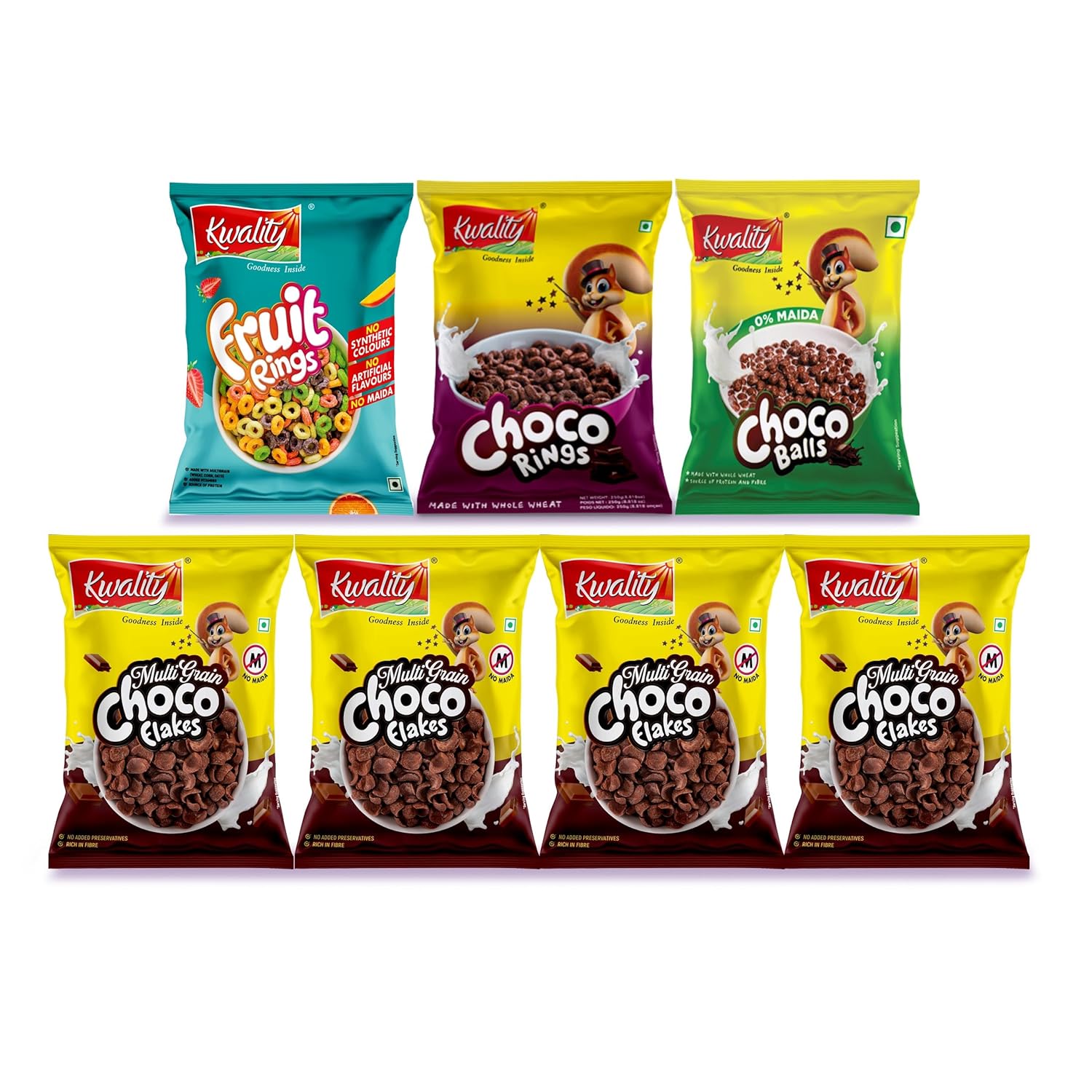 Kwality Chocos combi Pack of 7,130g with Multigrain | Vitamins & Minerals, Source of Fibre | Breakfast Cereal for Kids