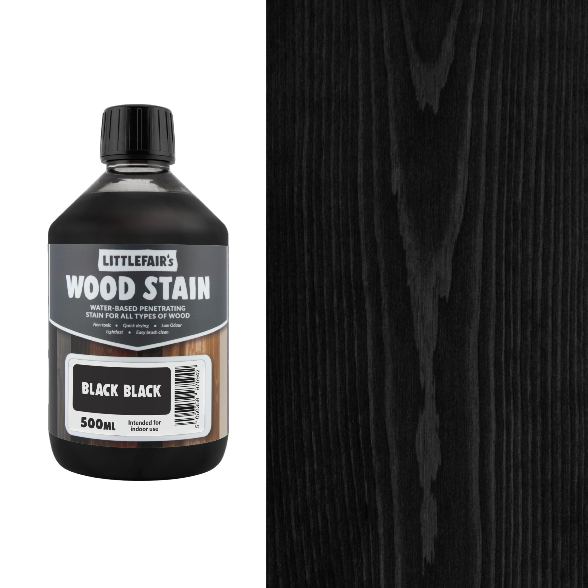 Littlefair's Wood Stain Water-Based - (Black Black) – Non-Toxic, Eco-Friendly & Quick Drying - Easy-to-Apply, Concentrated Formula for All Wood Types – 500ml