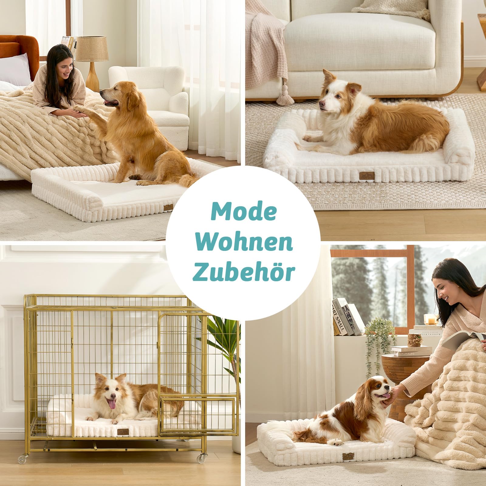 COZY KISS Orthopädisches Hundebett für Extra Große Hunde 110x80x17cm – Hundesofa mit Weichem Kunstfell & Cordbezug, Eierförmiger Kistenschaum, Ergonomischer Hundekorb, Abnehmbar & Waschbar, Creme, XL