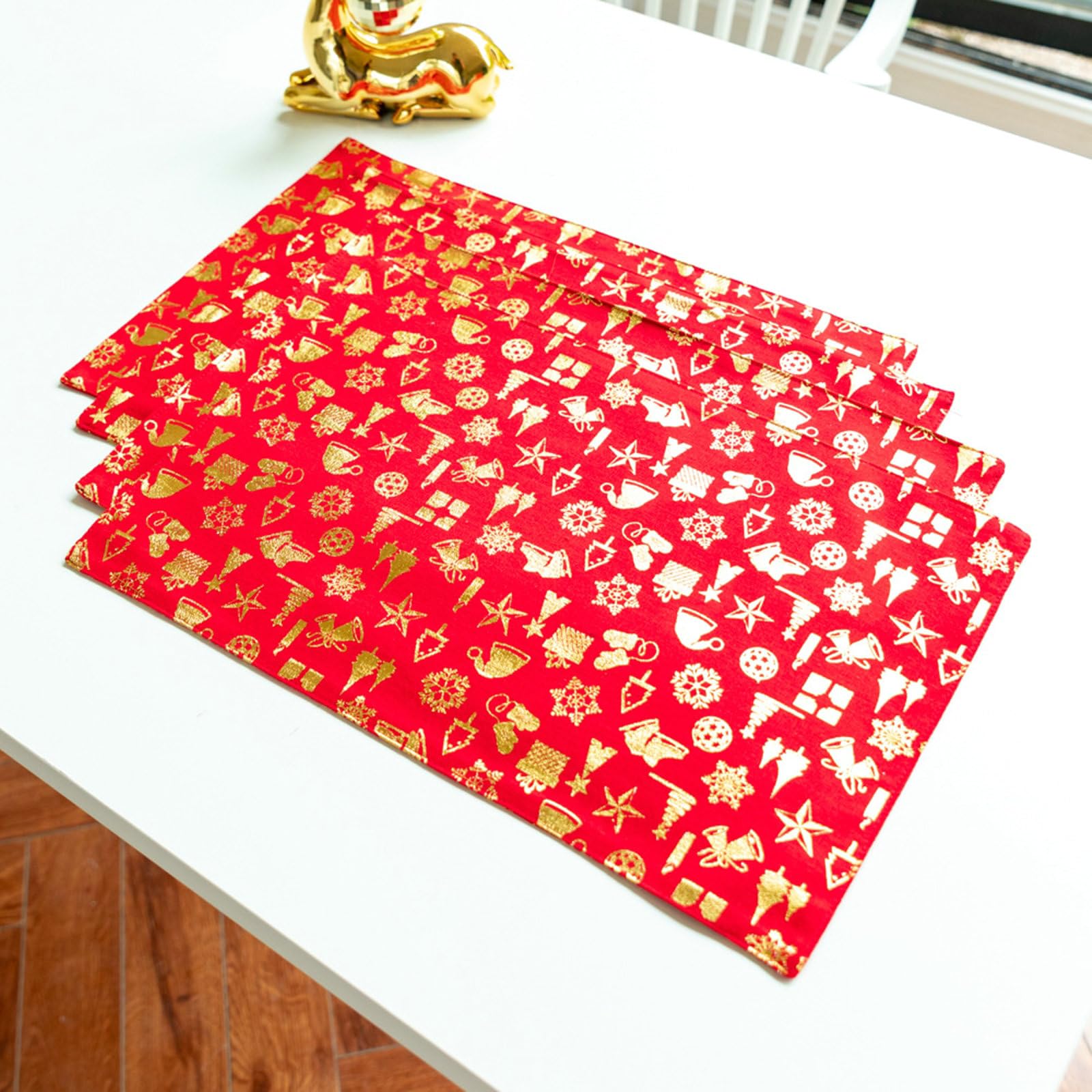 Tischset 6 Stück, Platzset Rechteckig Edel Polyester Rot Platzmatten Abwaschbar 45x30cm