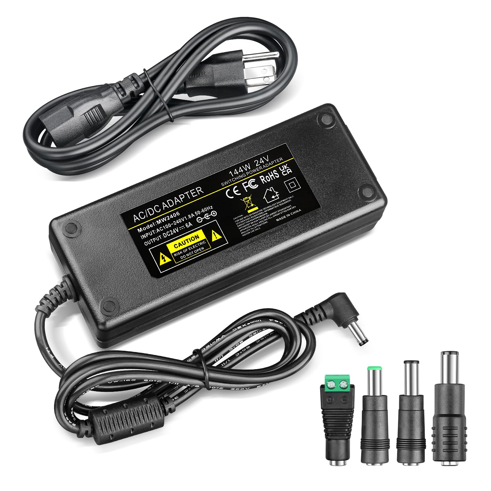 24V 6A 144W Power Supply AC/DC Adapter AC 100-240V to DC 24 Volt 6Amp Power Converter Transformer Compatible 5A 4A 3A 2A 1A Interface 5.5×2.5mm 2.1mm Plug for LED Strip Light, Other 24V Devices