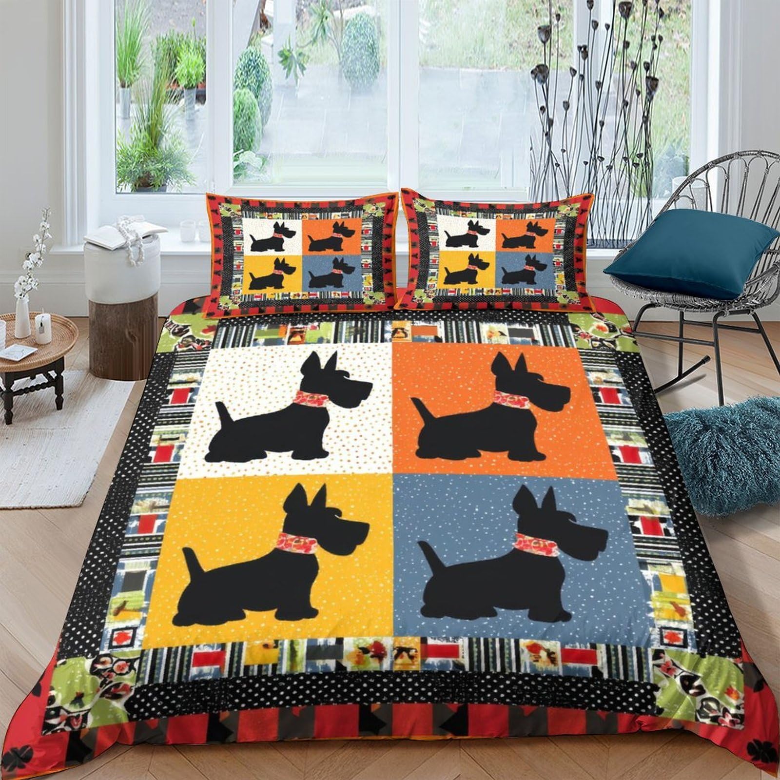Ctjqhvkz Style-1 3D Printed Scottish Terrier Pop Art Fitted Sheet Microfiber Colourful Dog Bed Cover For Bedroom Guest Room Decor Single（135X200cm）