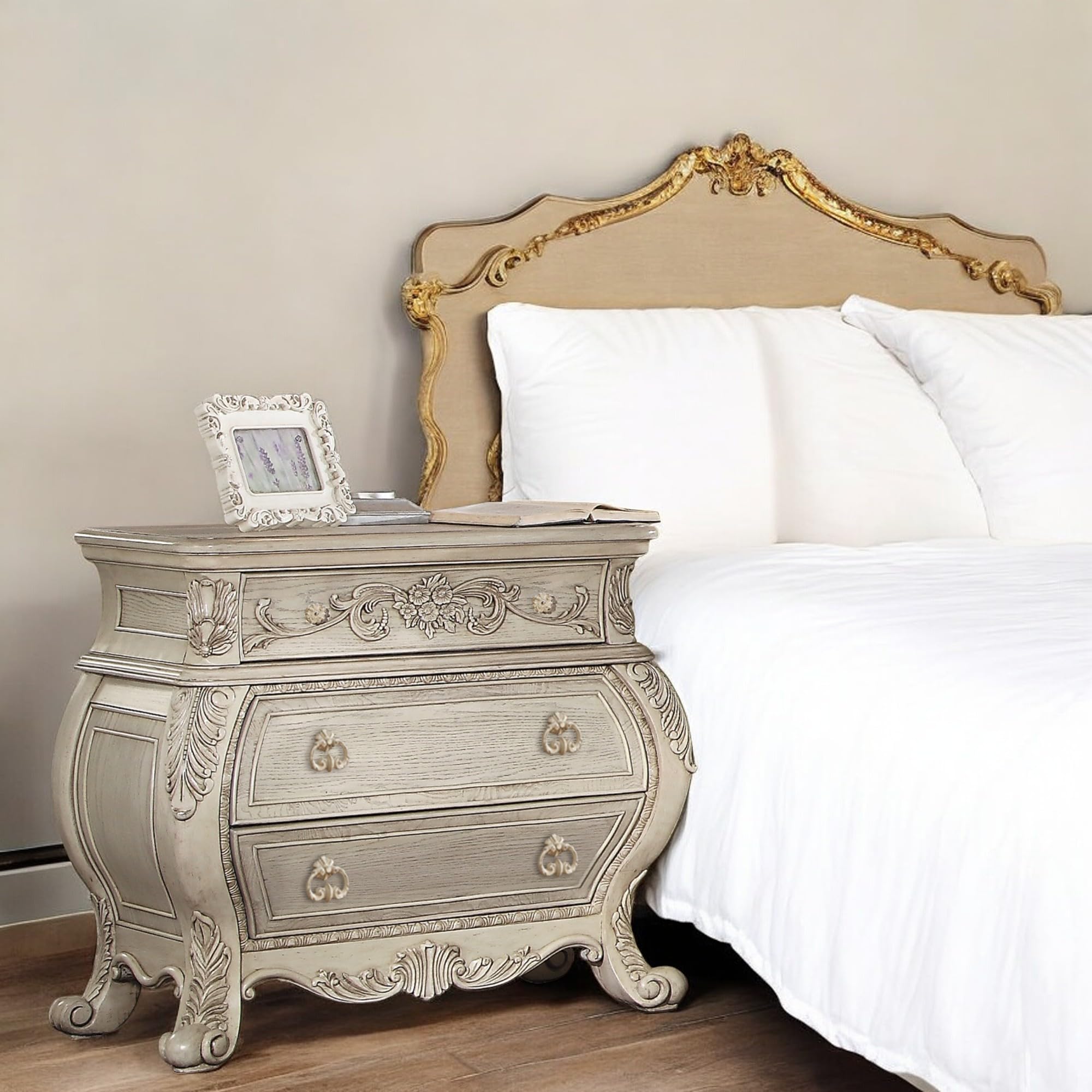 Amazon.com: Acme Ragenardus 3-Drawer Wood Bombe Nightstand in